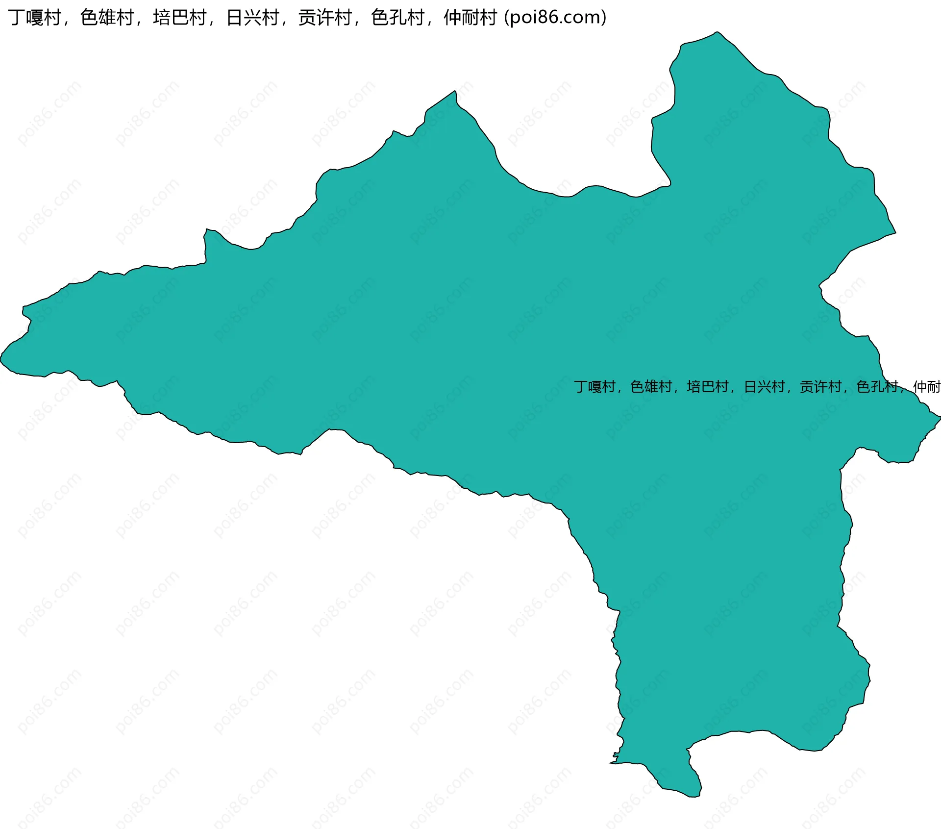 丁嘎村，色雄村，培巴村，日兴村，贡许村，色孔村，仲耐村边界地图