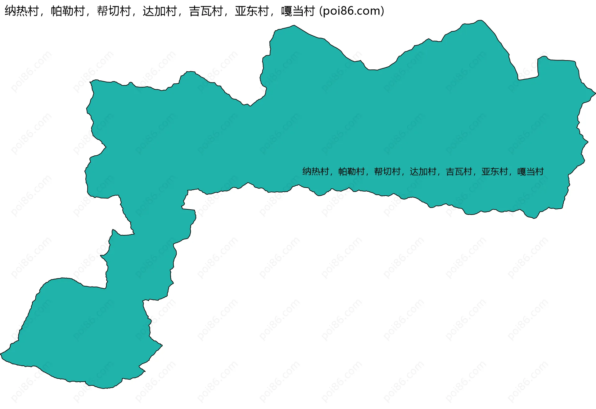 纳热村，帕勒村，帮切村，达加村，吉瓦村，亚东村，嘎当村边界地图