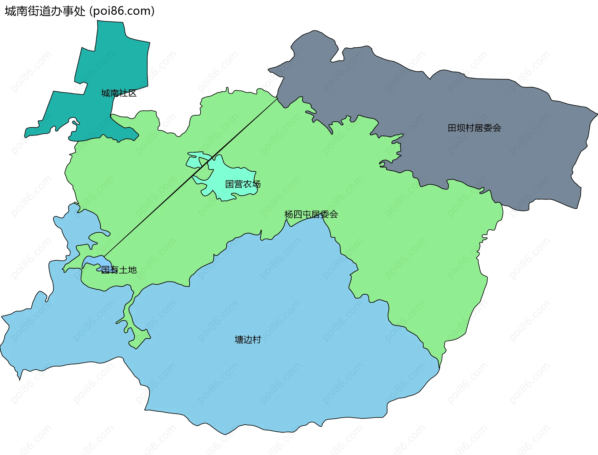 城南街道办事处边界地图(五级行政区划)