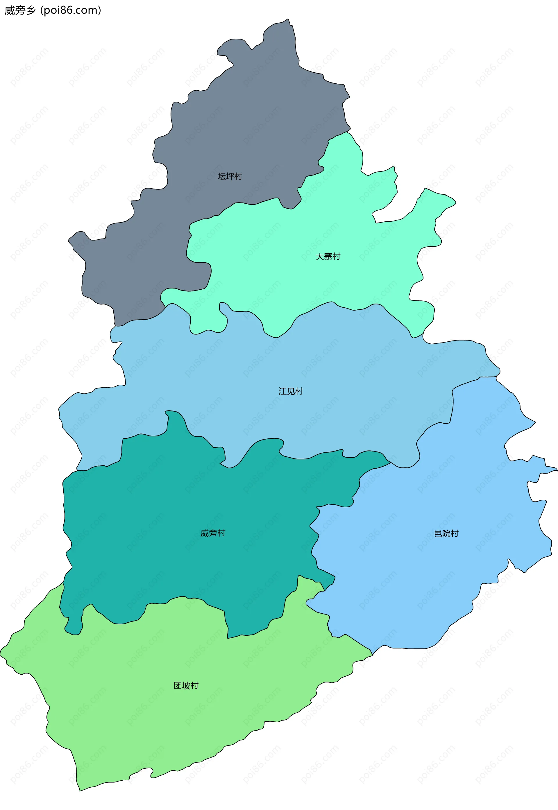 威旁乡边界地图(五级行政区划)