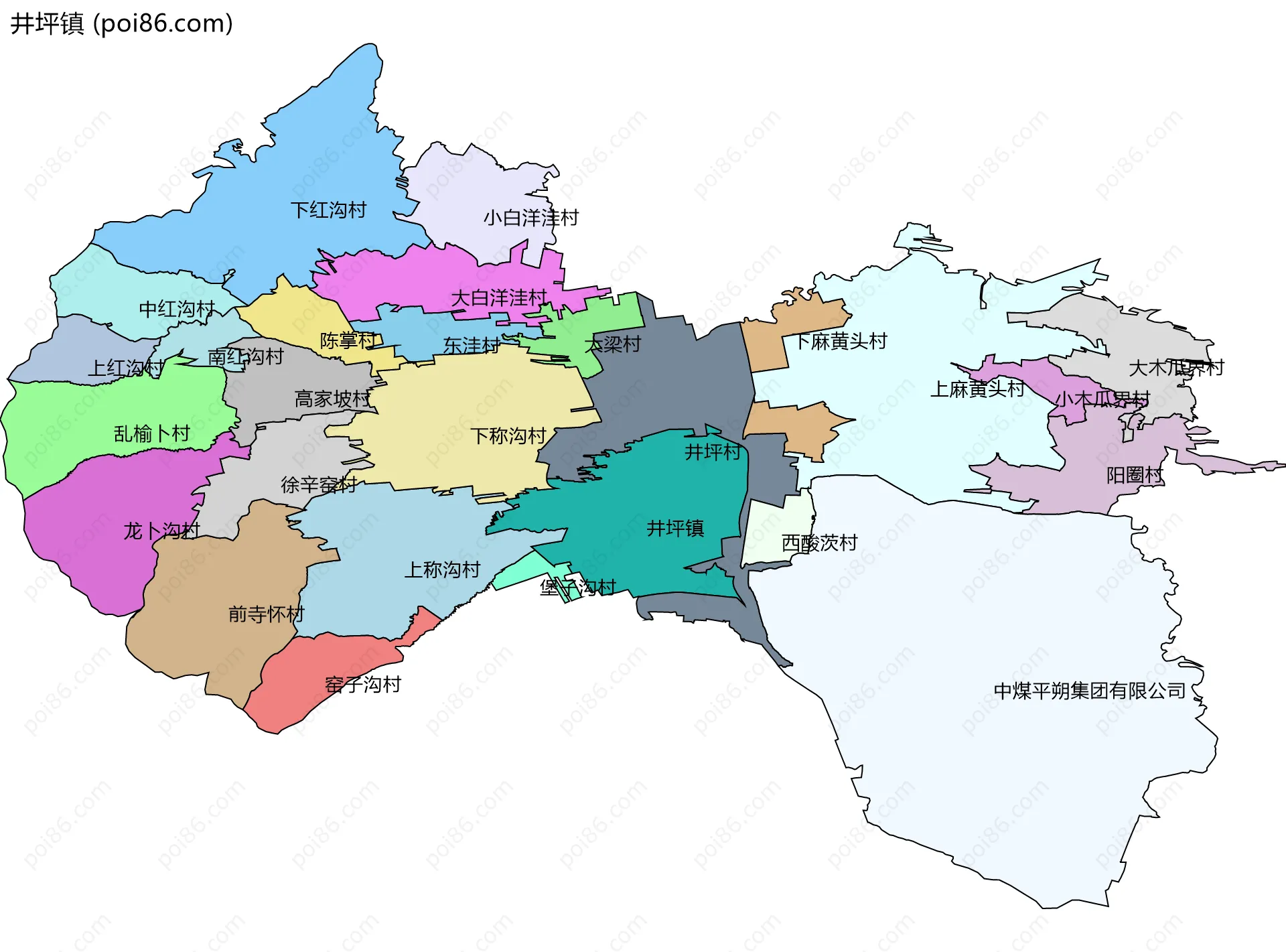 井坪镇边界地图(五级行政区划)