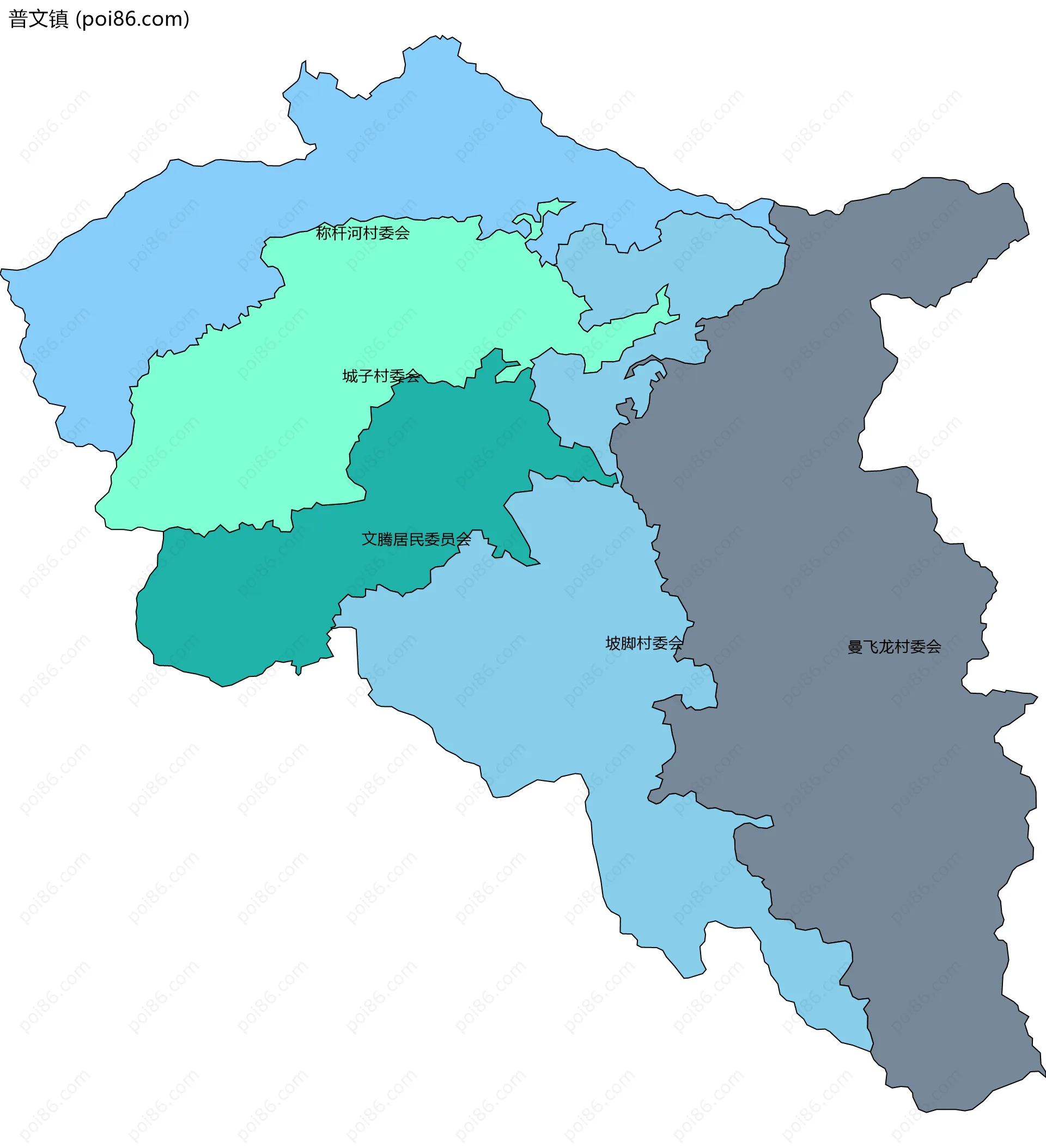 普文镇边界地图(五级行政区划)