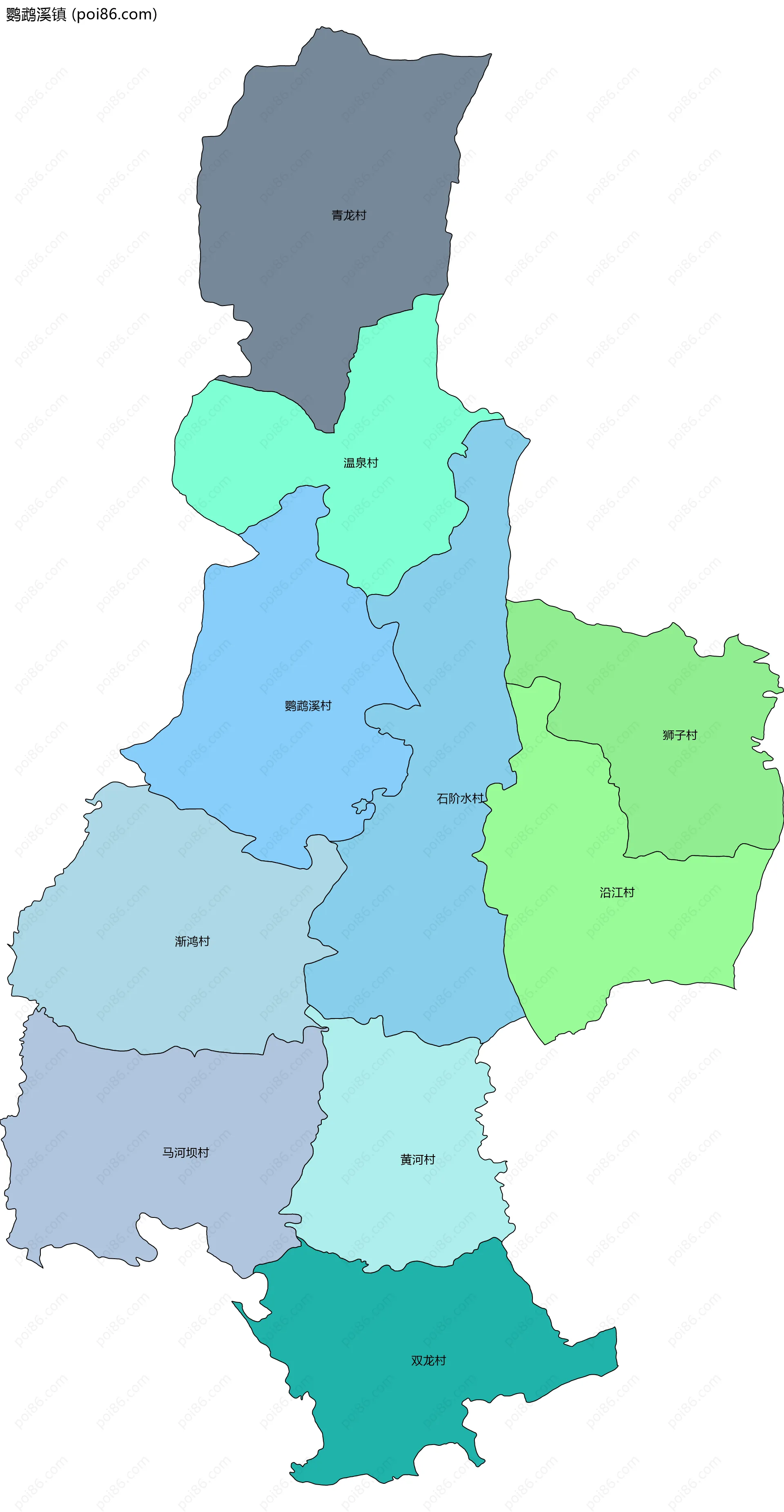 鹦鹉溪镇边界地图(五级行政区划)