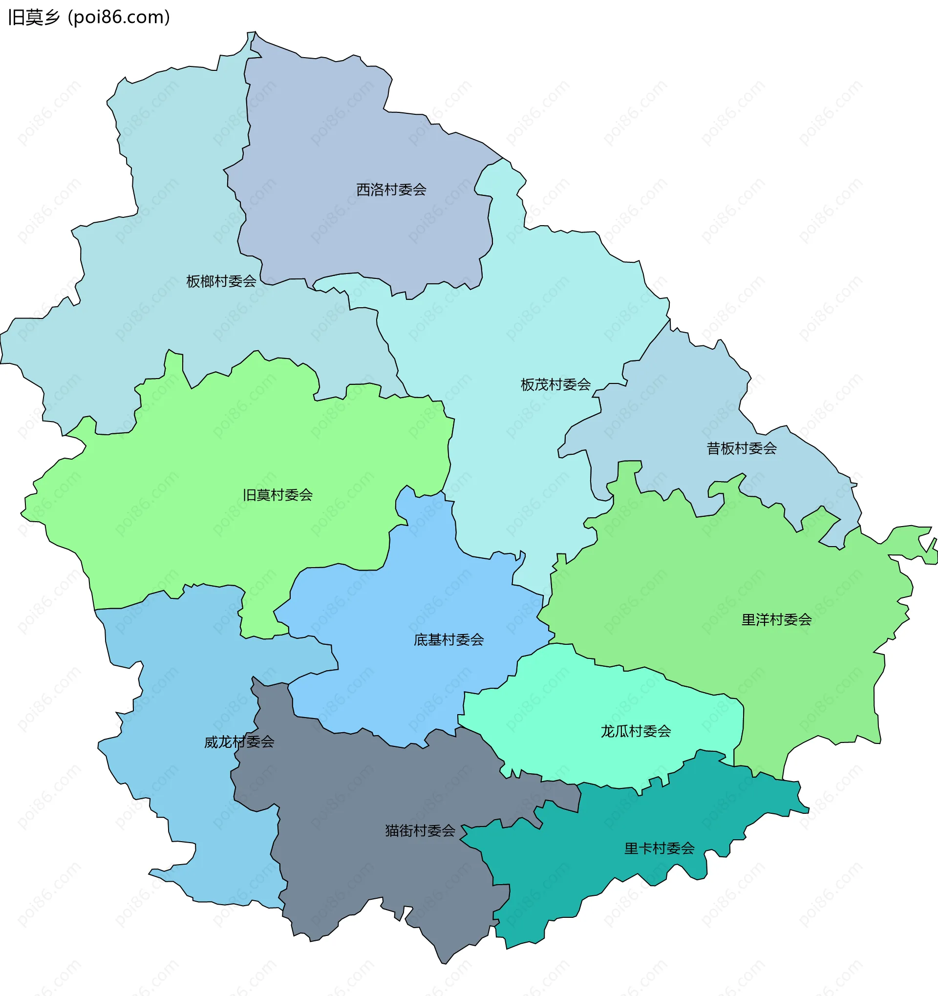 旧莫乡边界地图(五级行政区划)