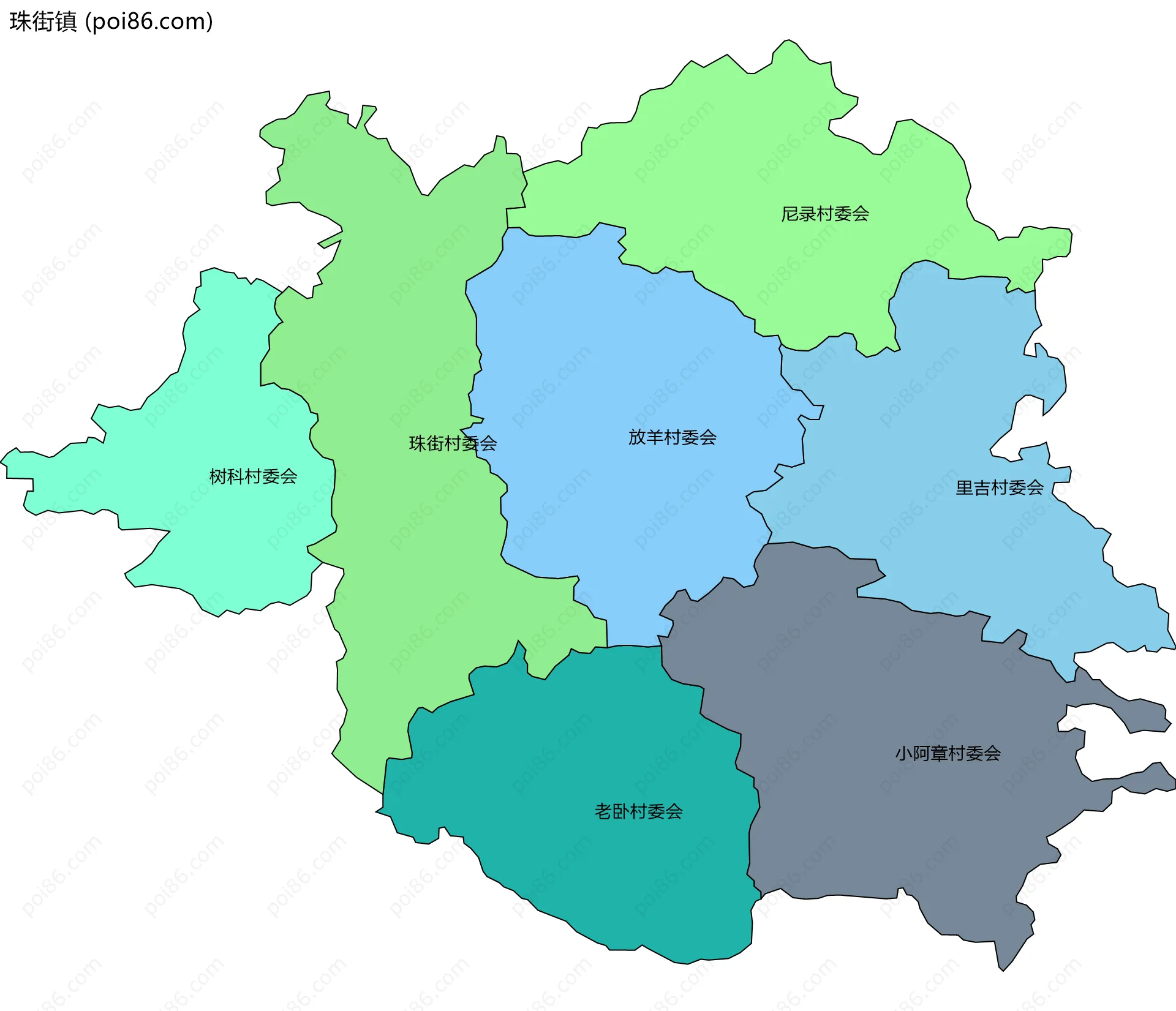 珠街镇边界地图(五级行政区划)