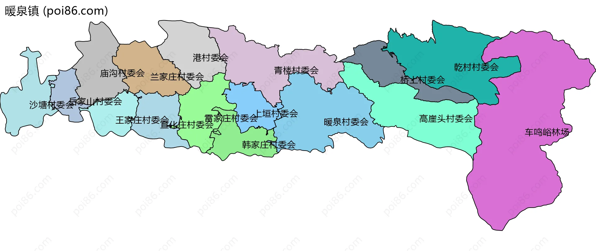 暖泉镇边界地图(五级行政区划)