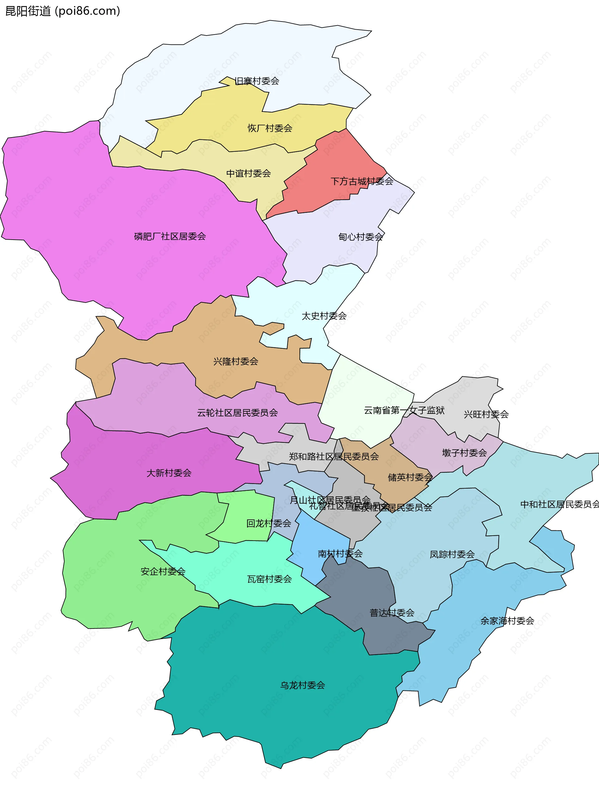 昆阳街道边界地图(五级行政区划)