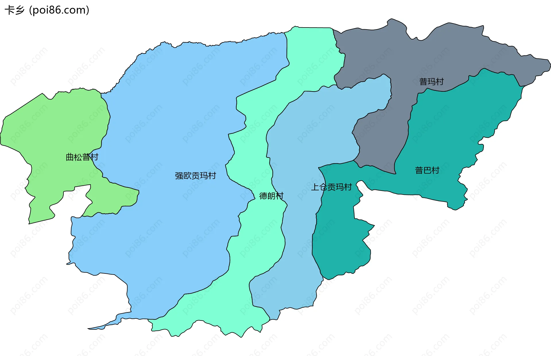 卡乡边界地图(五级行政区划)
