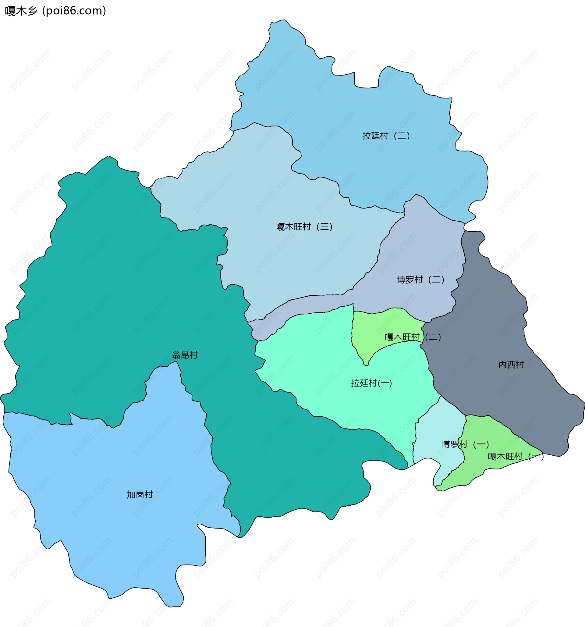 嘎木乡边界地图(五级行政区划)