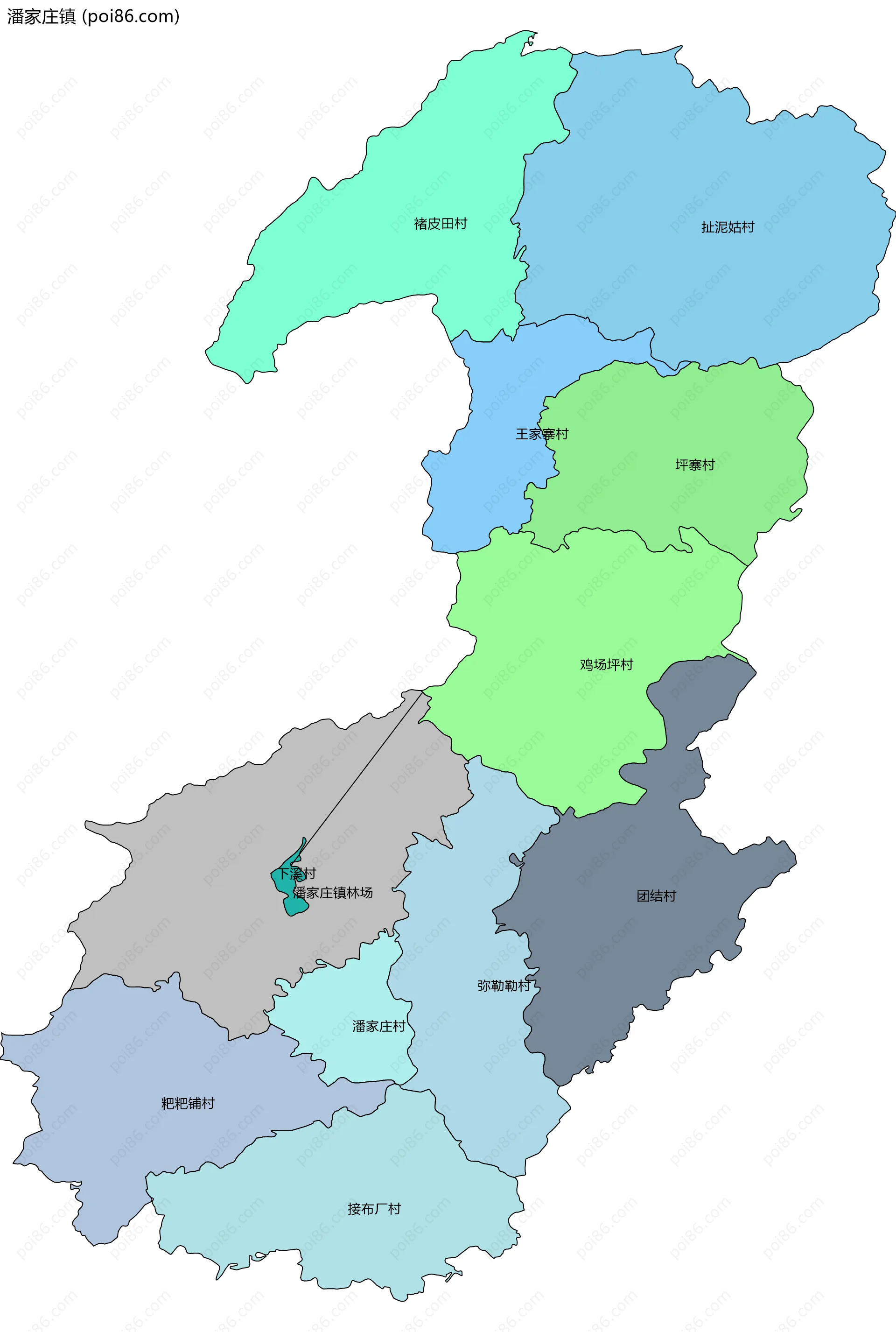 潘家庄镇边界地图(五级行政区划)