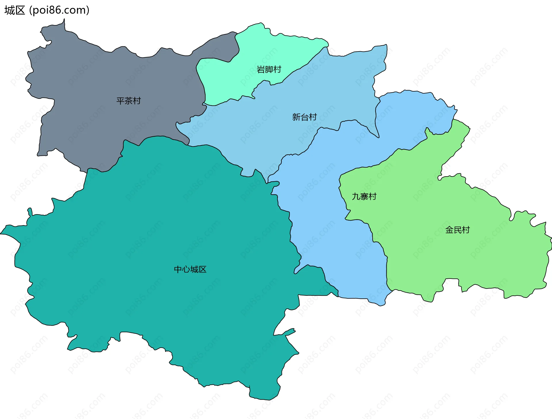 城区边界地图(五级行政区划)