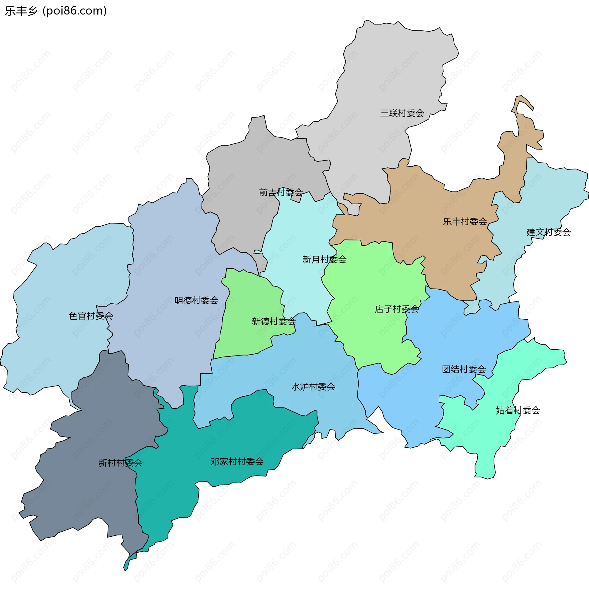 乐丰乡边界地图(五级行政区划)