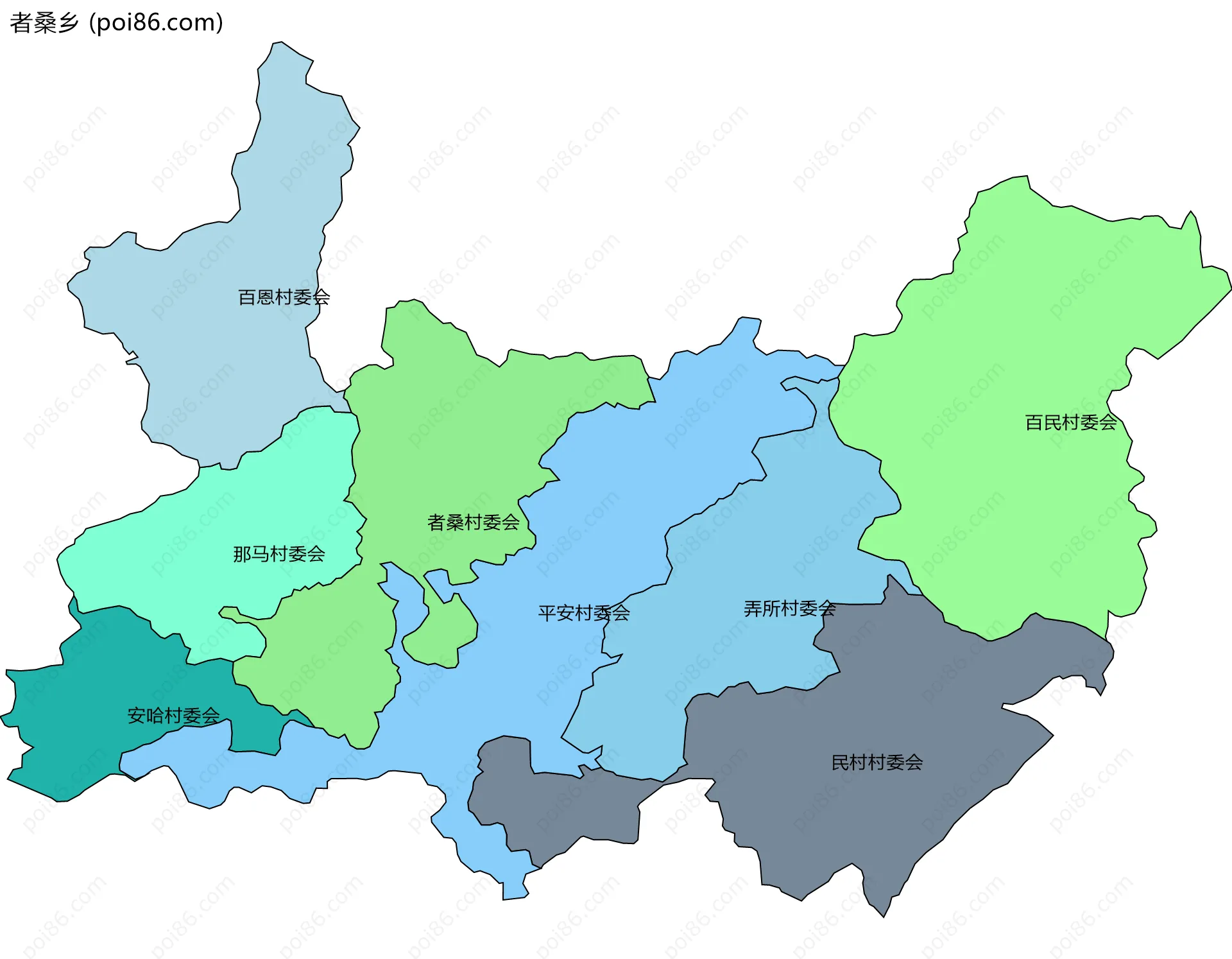 者桑乡边界地图(五级行政区划)