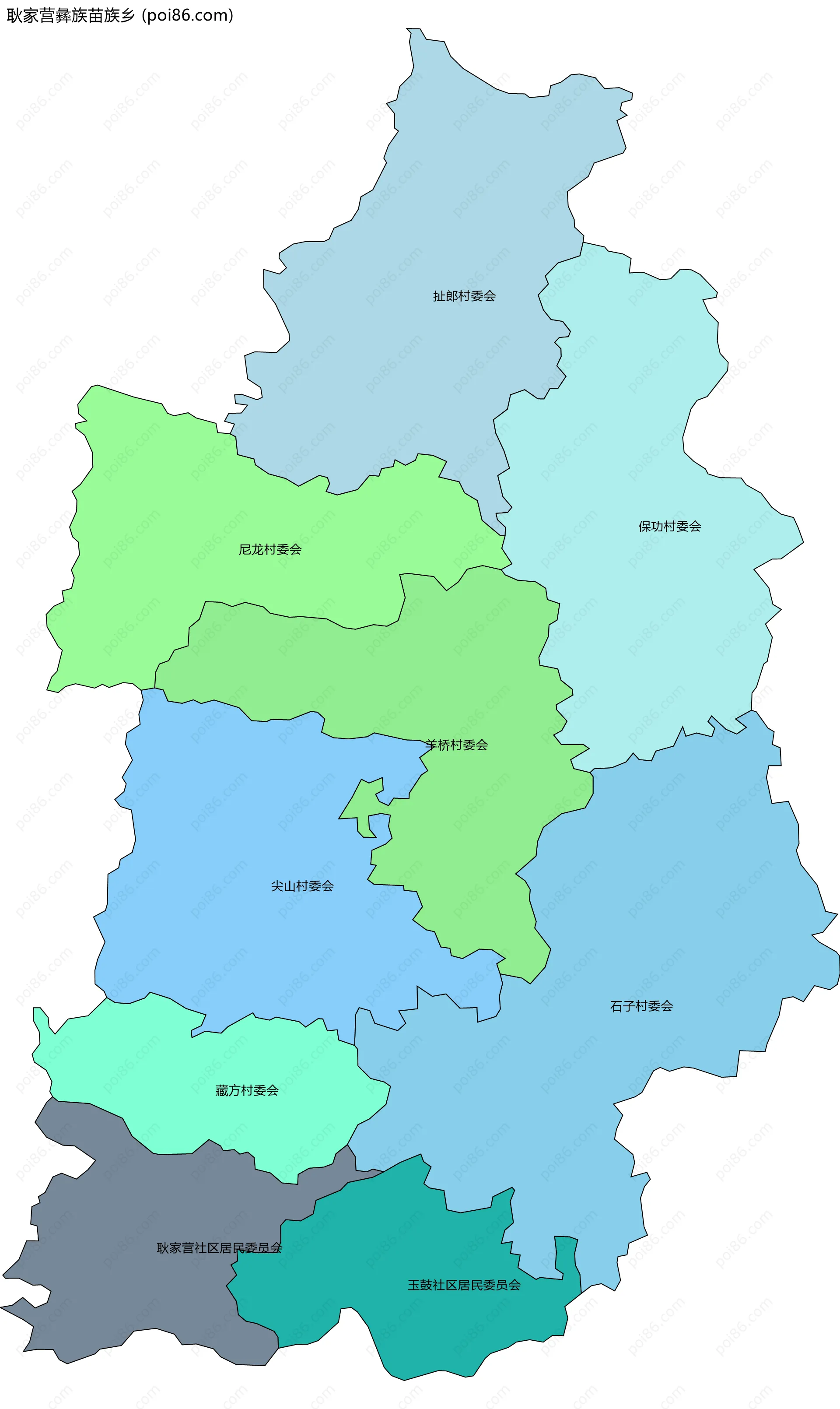 耿家营彝族苗族乡边界地图(五级行政区划)