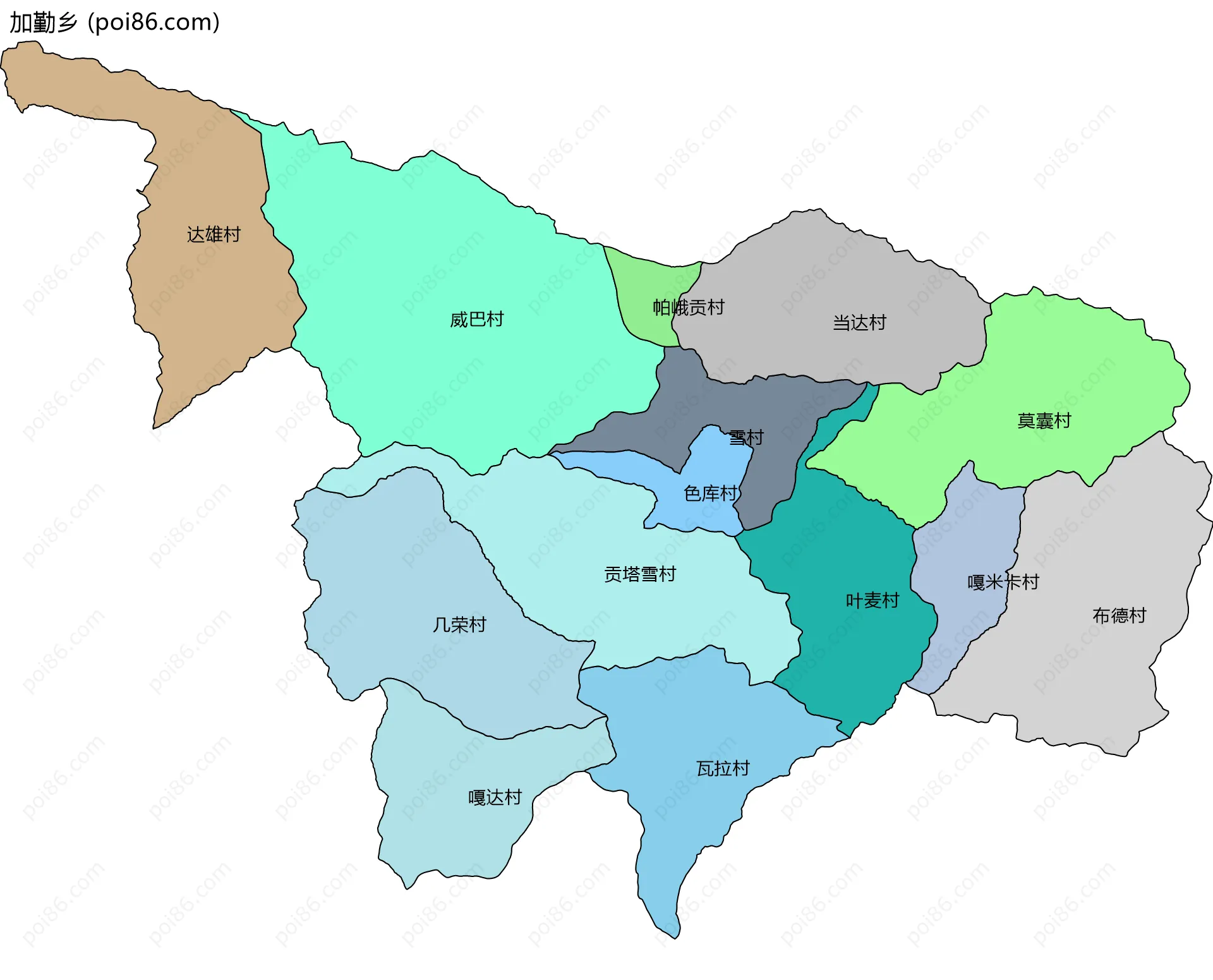 加勤乡边界地图(五级行政区划)