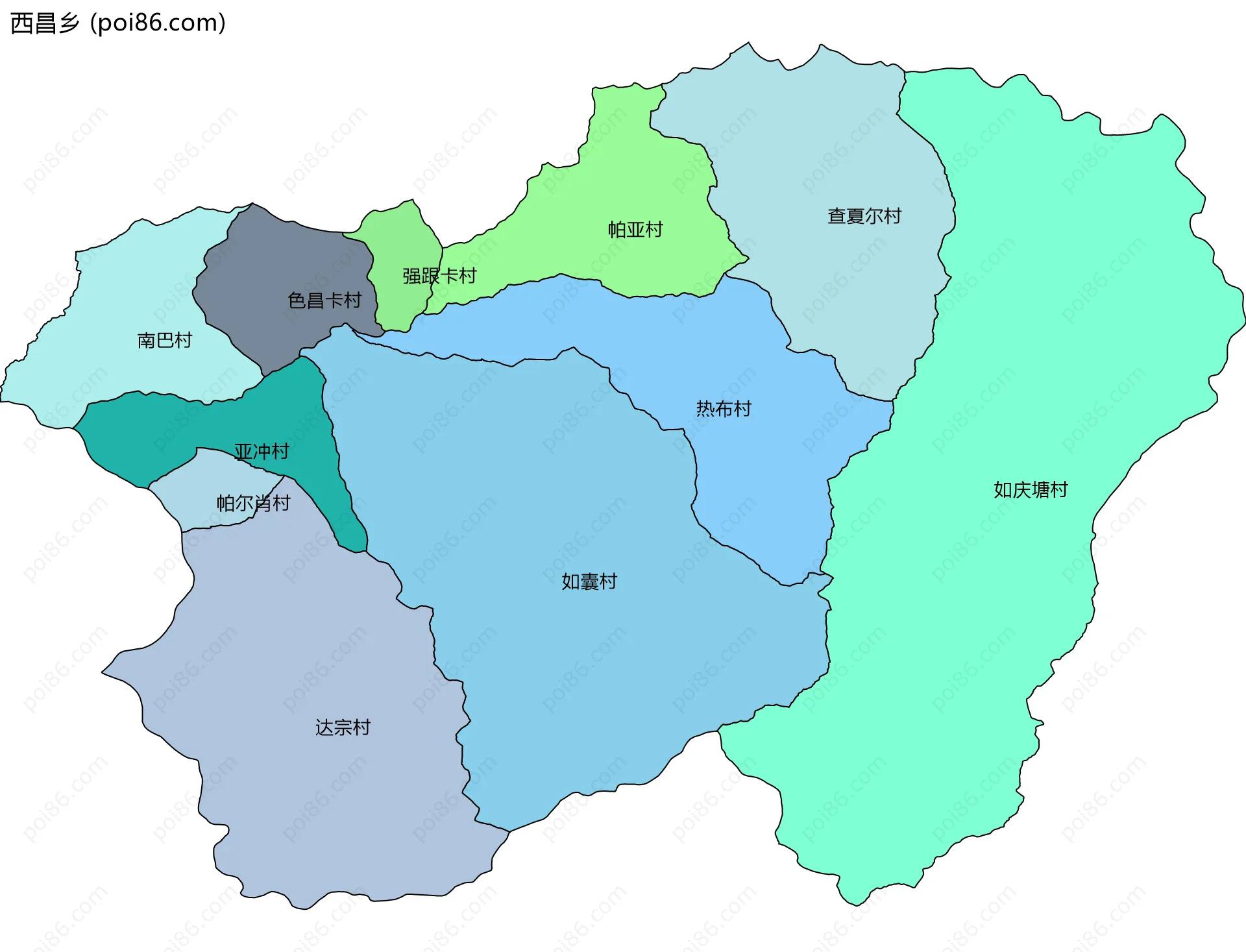 西昌乡边界地图(五级行政区划)