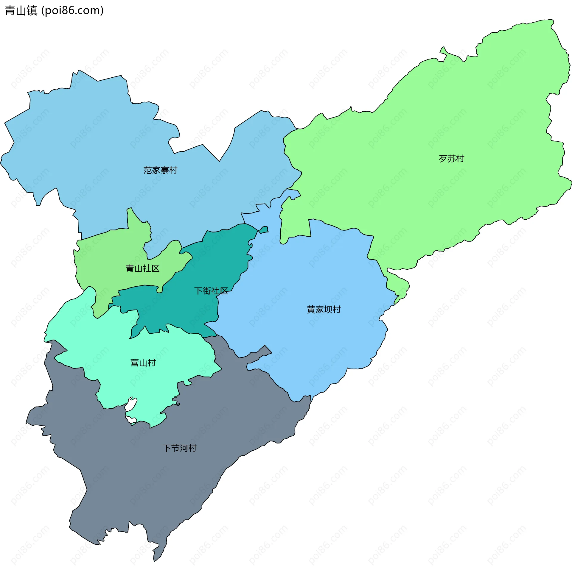 青山镇边界地图(五级行政区划)