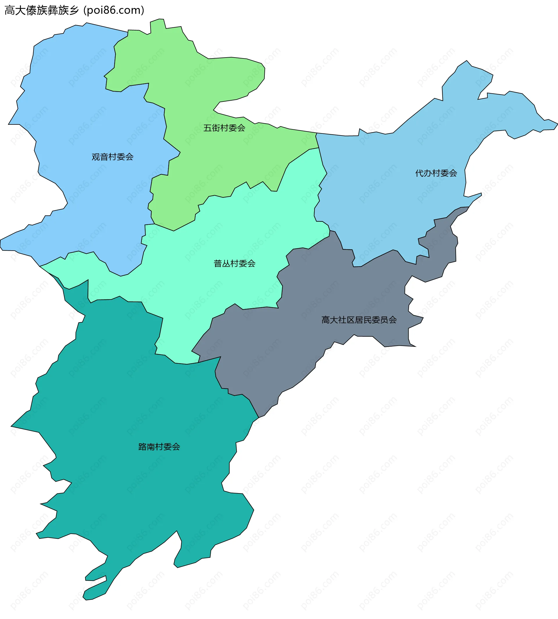 高大傣族彝族乡边界地图(五级行政区划)