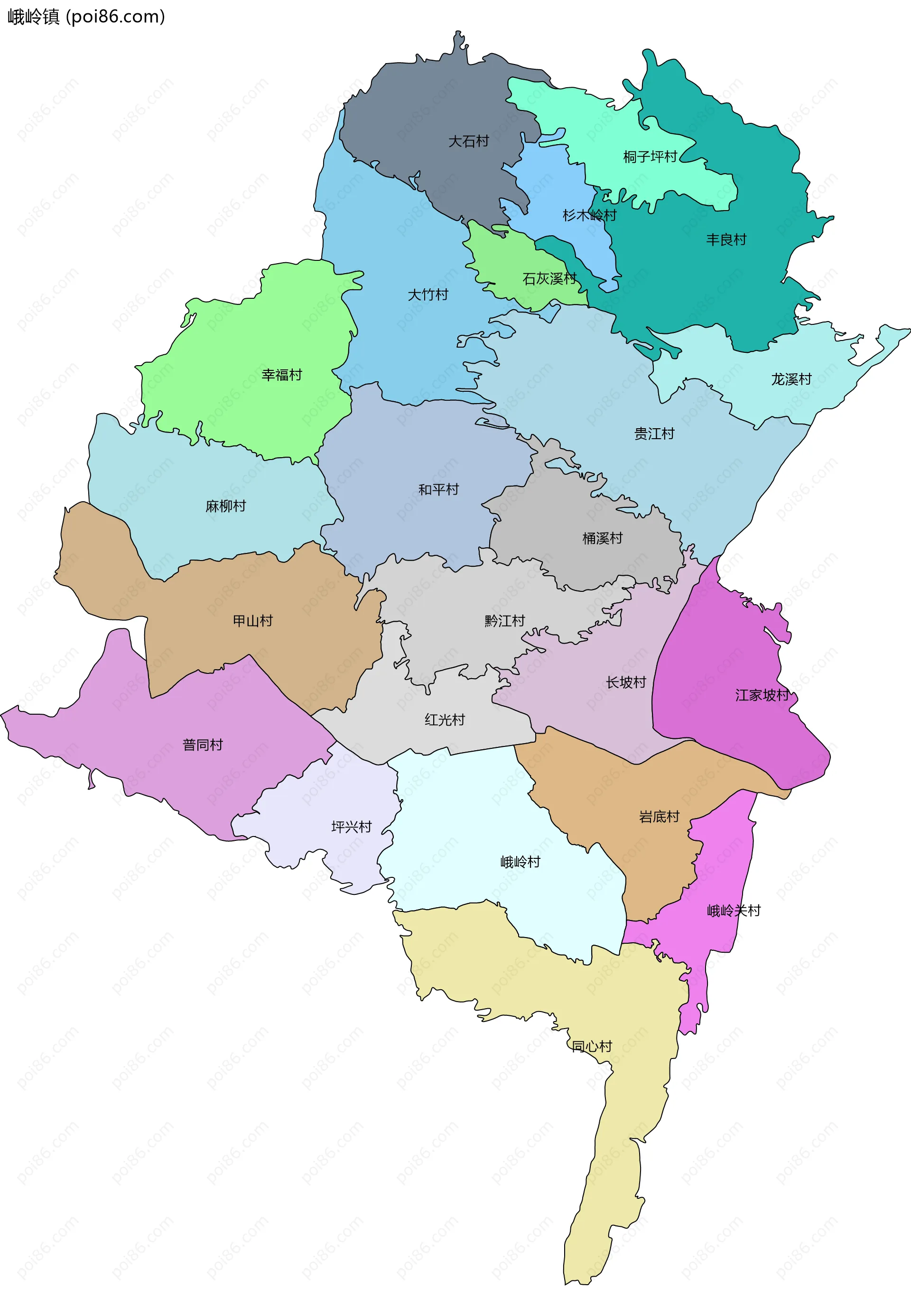 峨岭镇边界地图(五级行政区划)