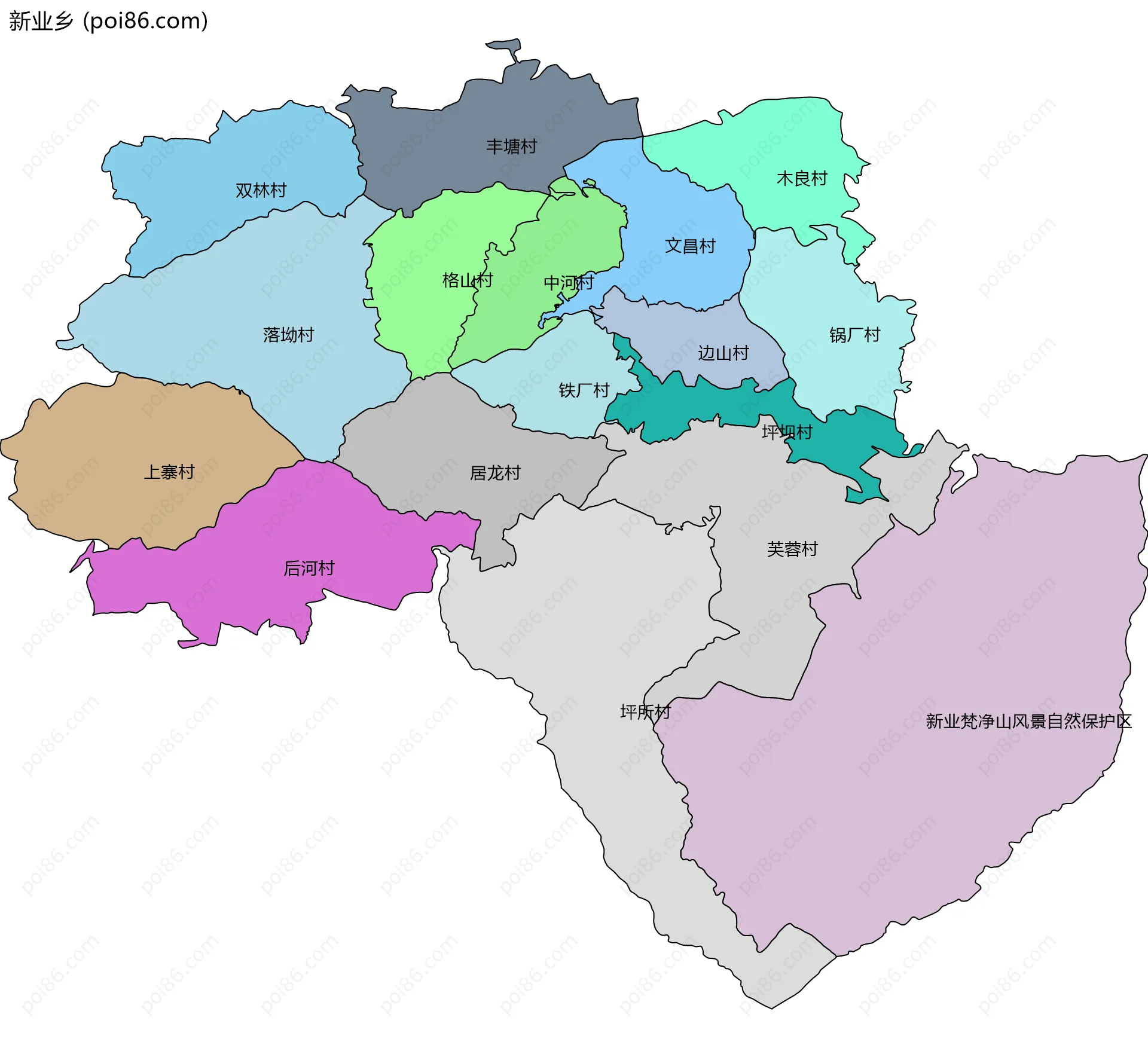 新业乡边界地图(五级行政区划)