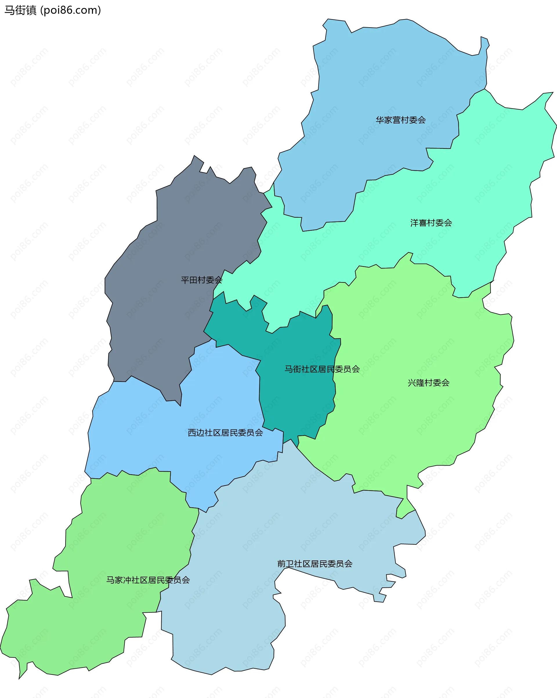 马街镇边界地图(五级行政区划)