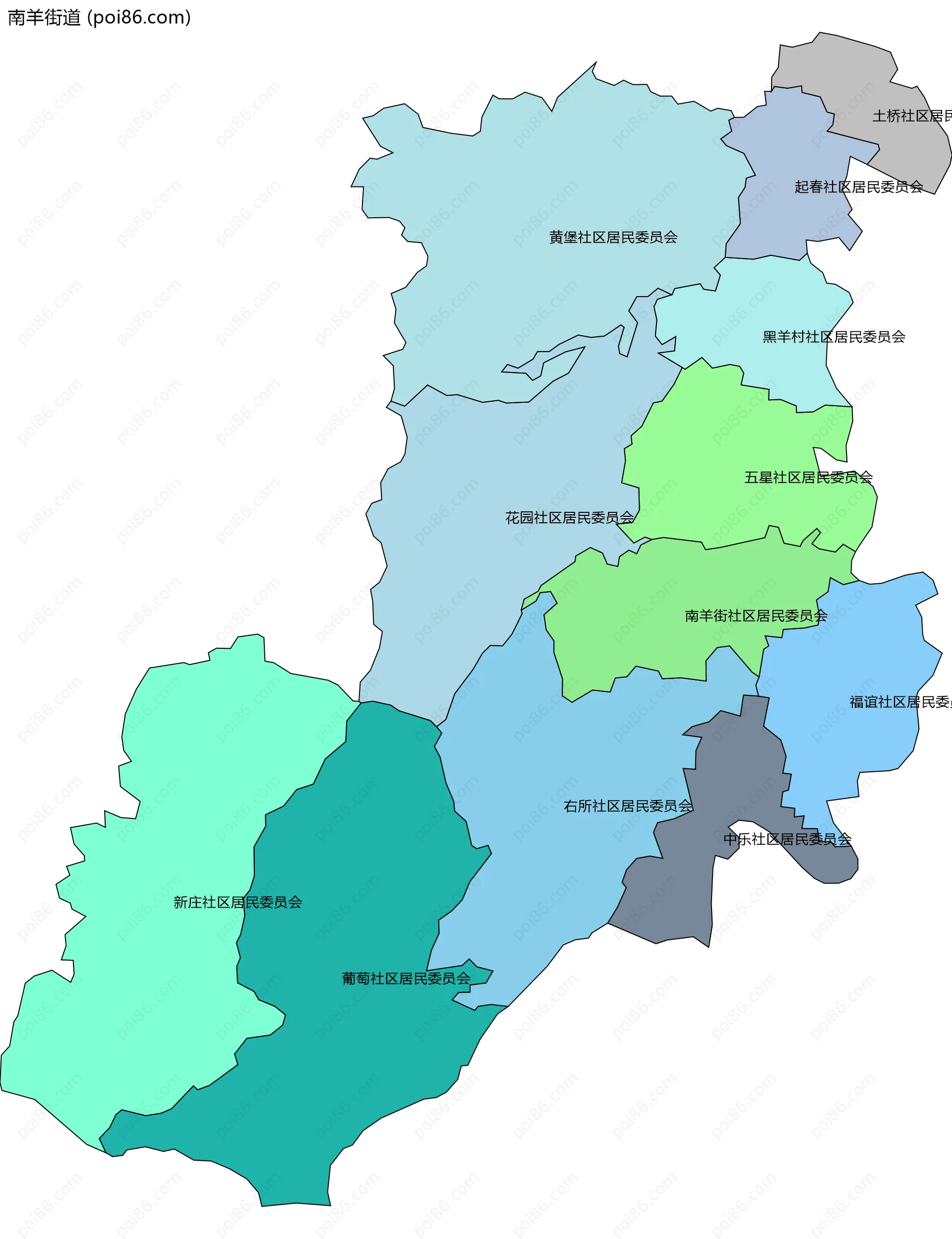 南羊街道边界地图(五级行政区划)