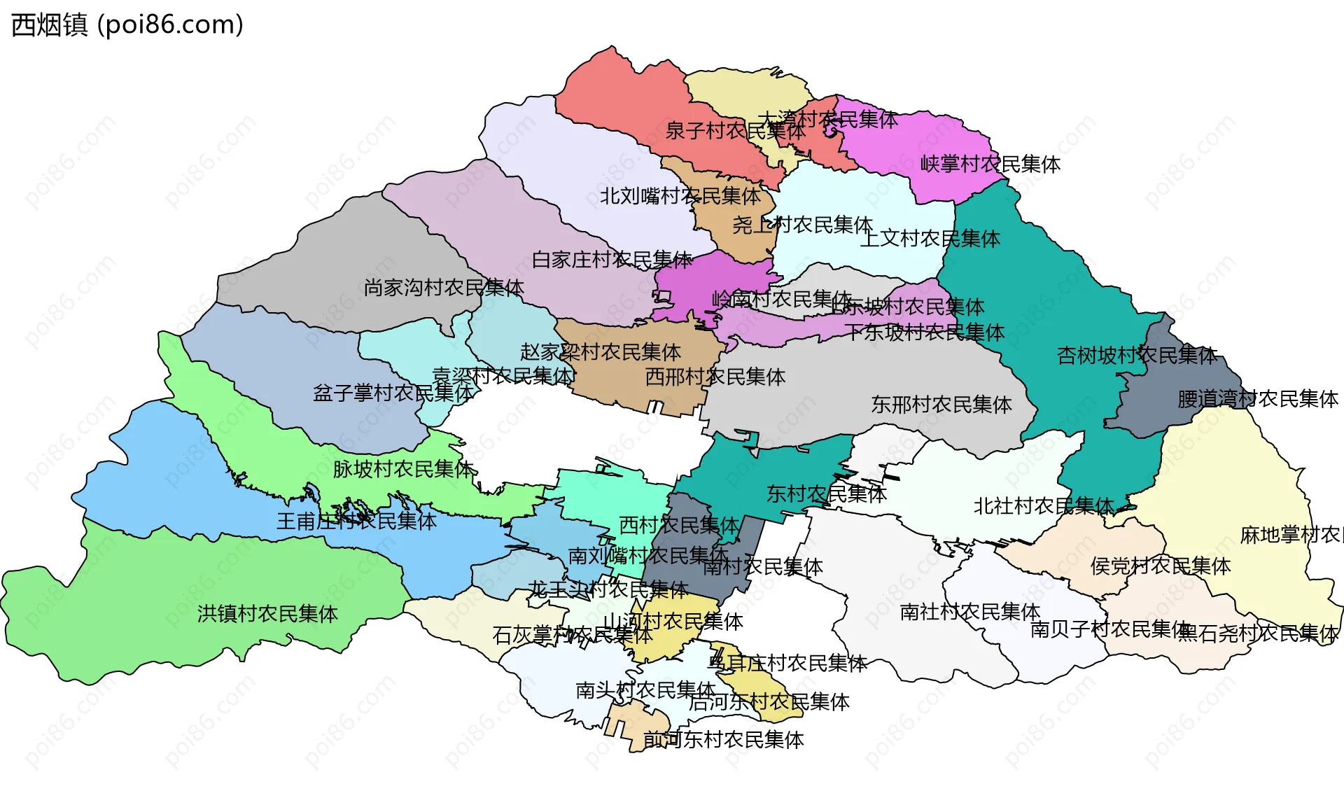 西烟镇边界地图(五级行政区划)