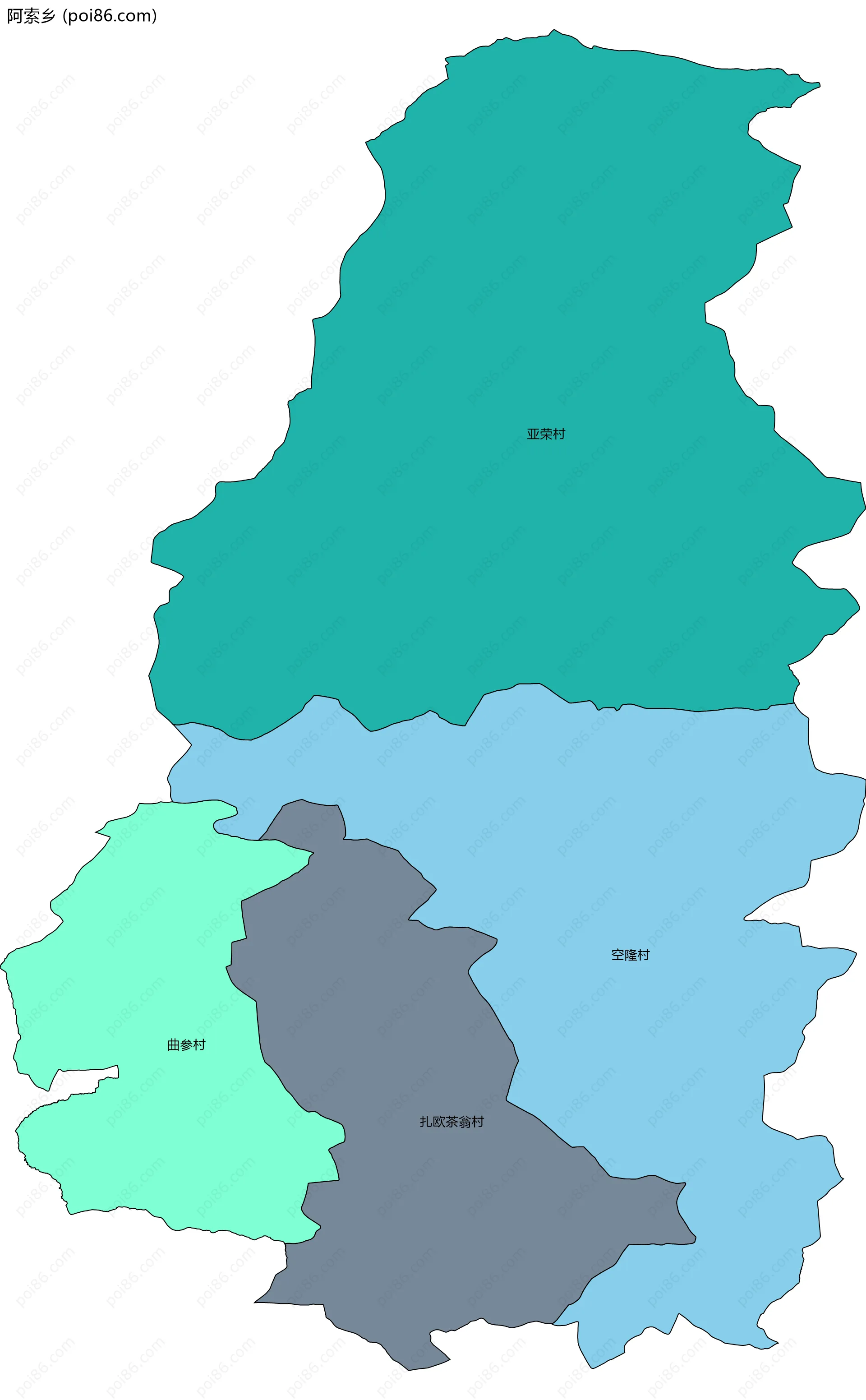 阿索乡边界地图(五级行政区划)