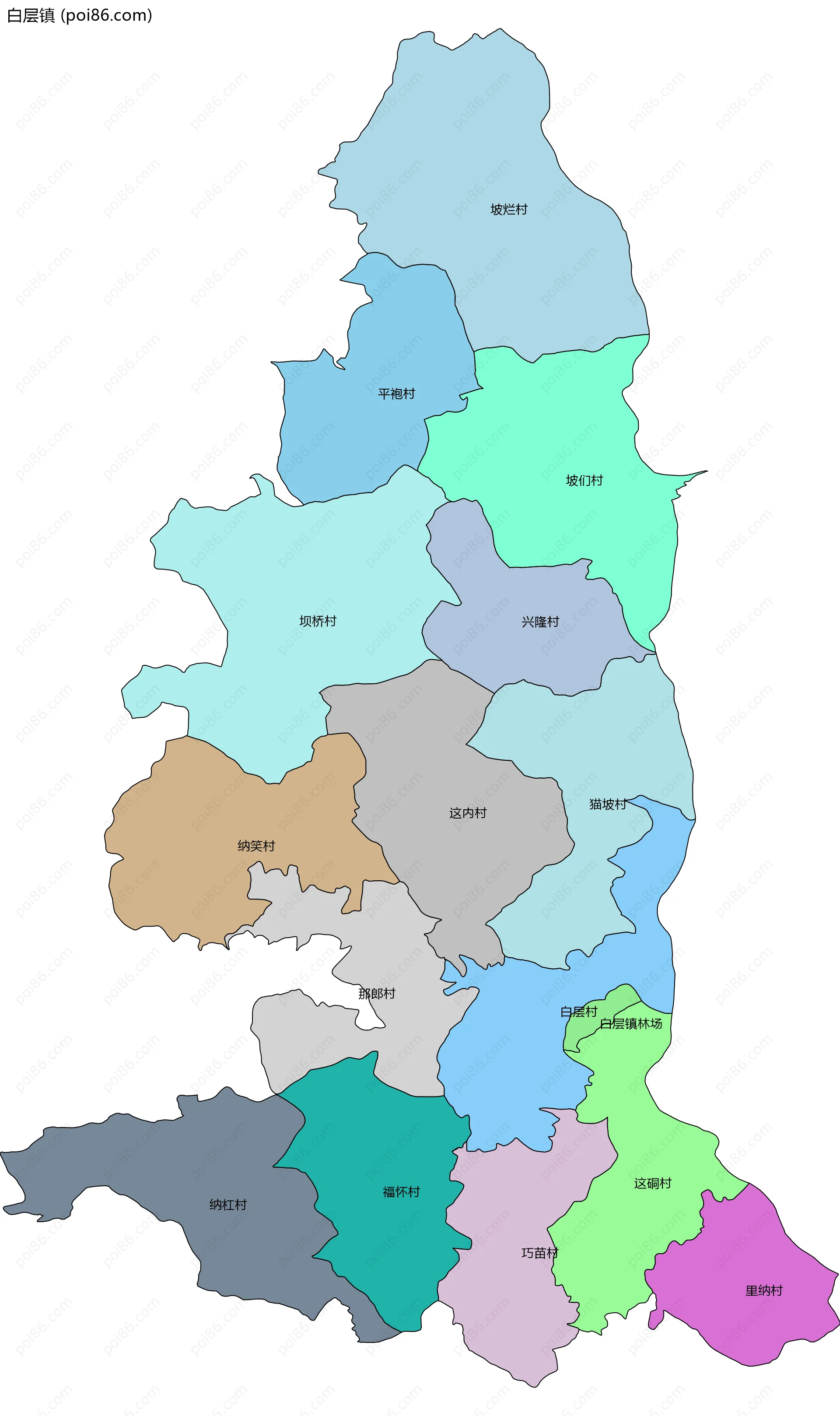 白层镇边界地图(五级行政区划)