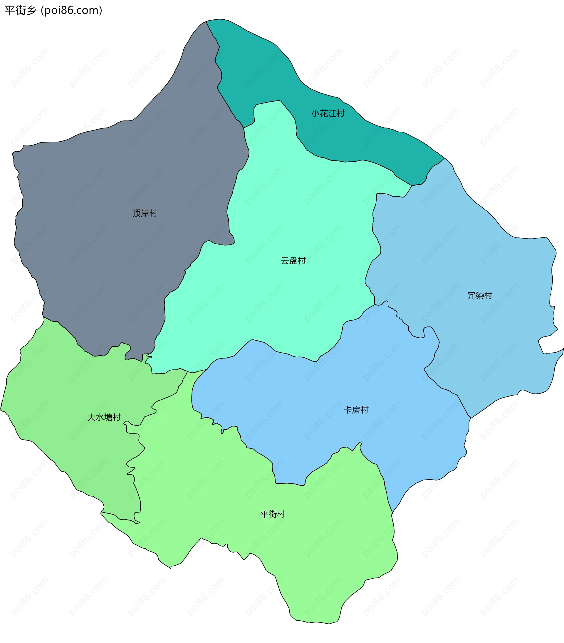 平街乡边界地图(五级行政区划)