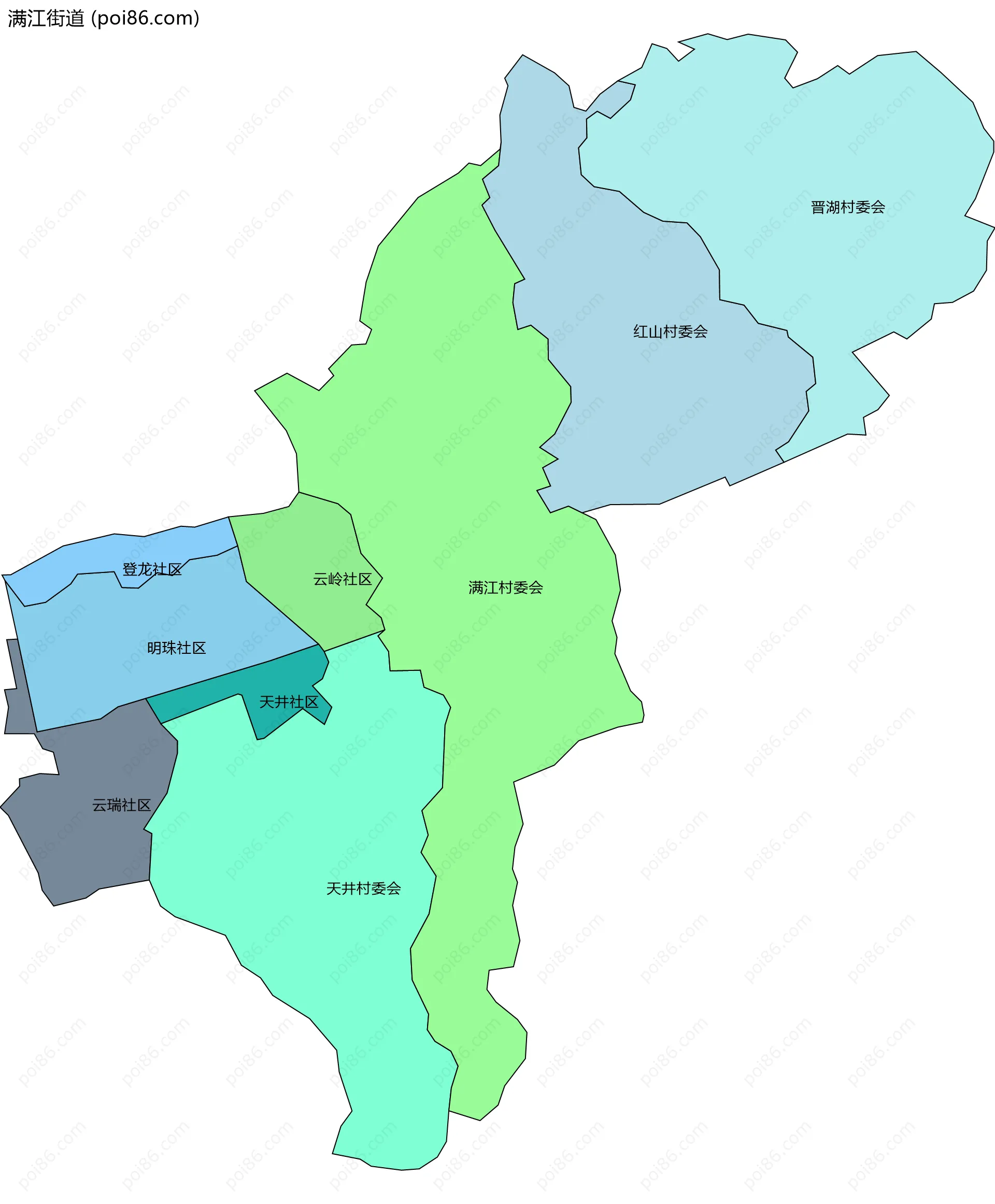 满江街道边界地图(五级行政区划)