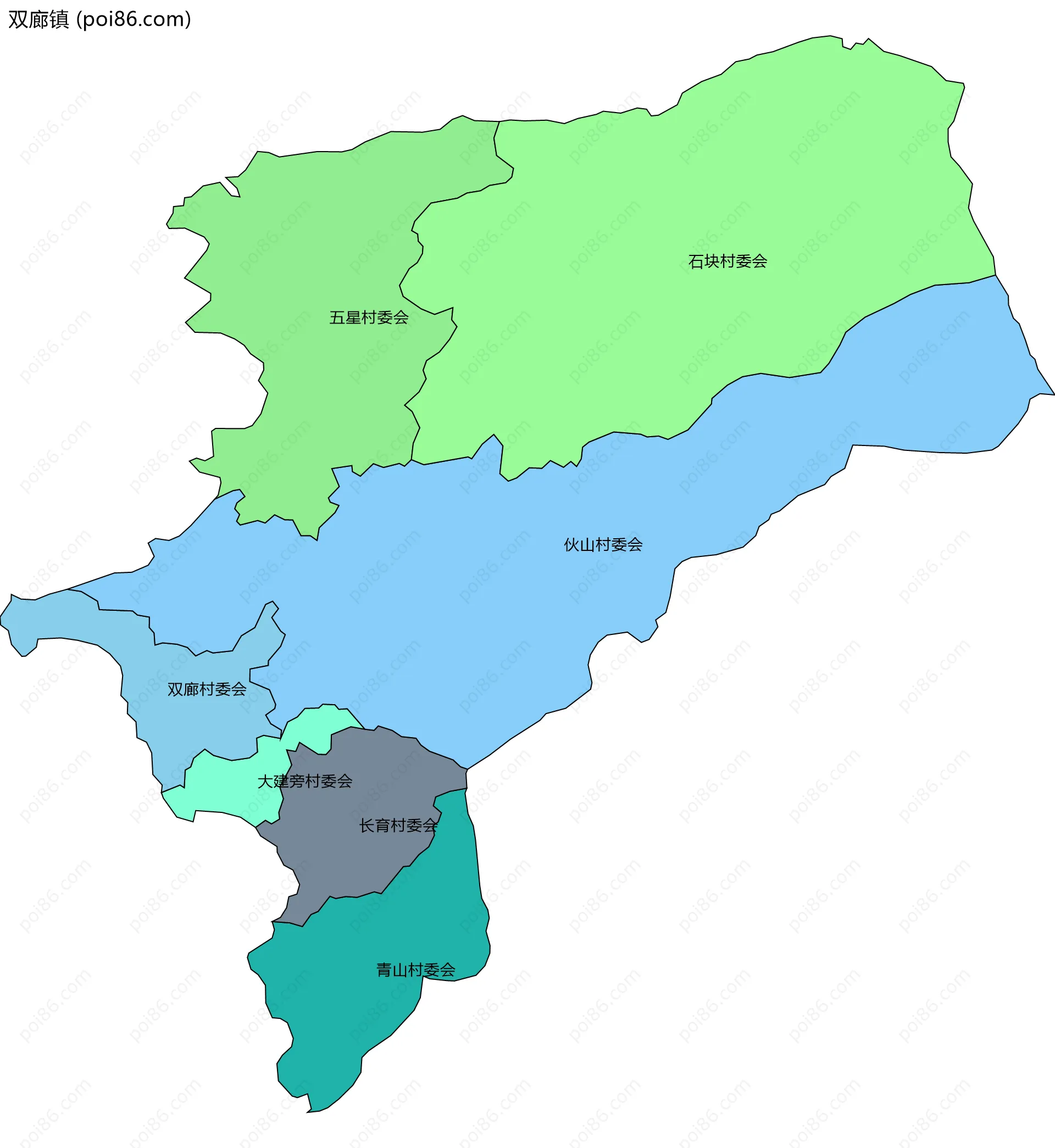 双廊镇边界地图(五级行政区划)