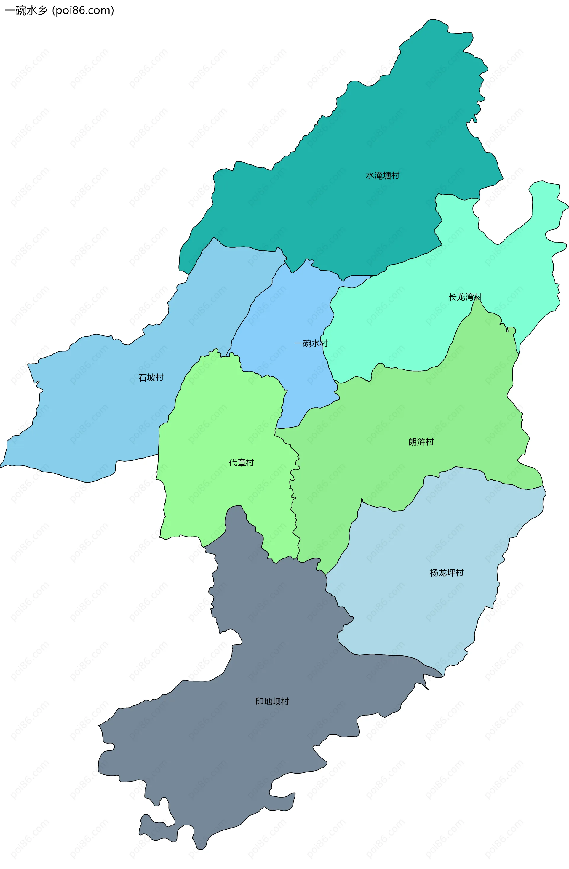 一碗水乡边界地图(五级行政区划)
