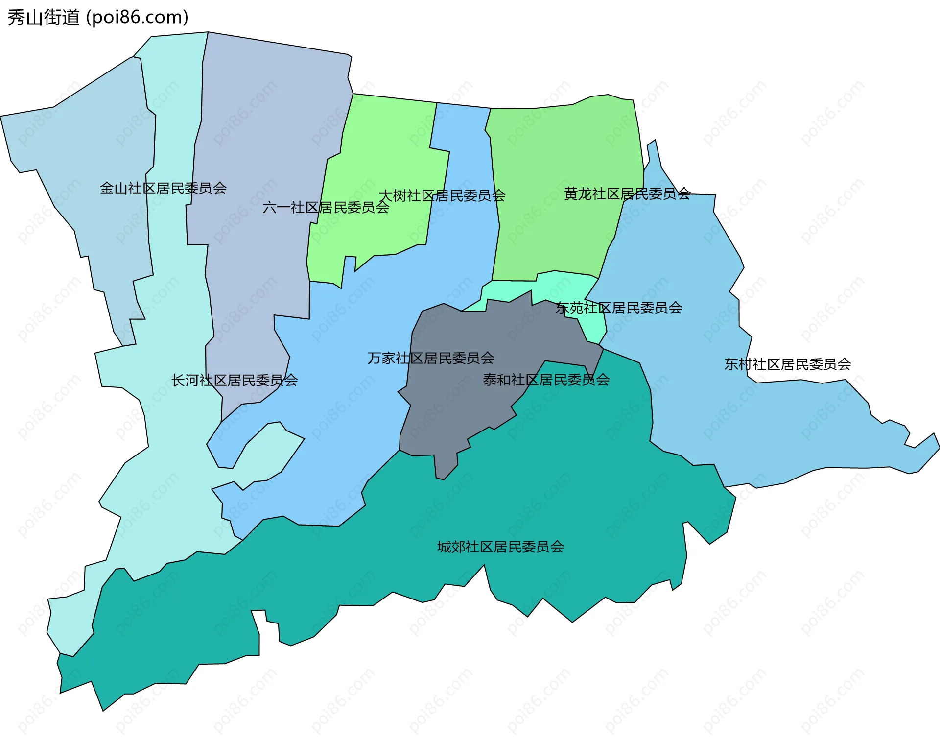 秀山街道边界地图(五级行政区划)