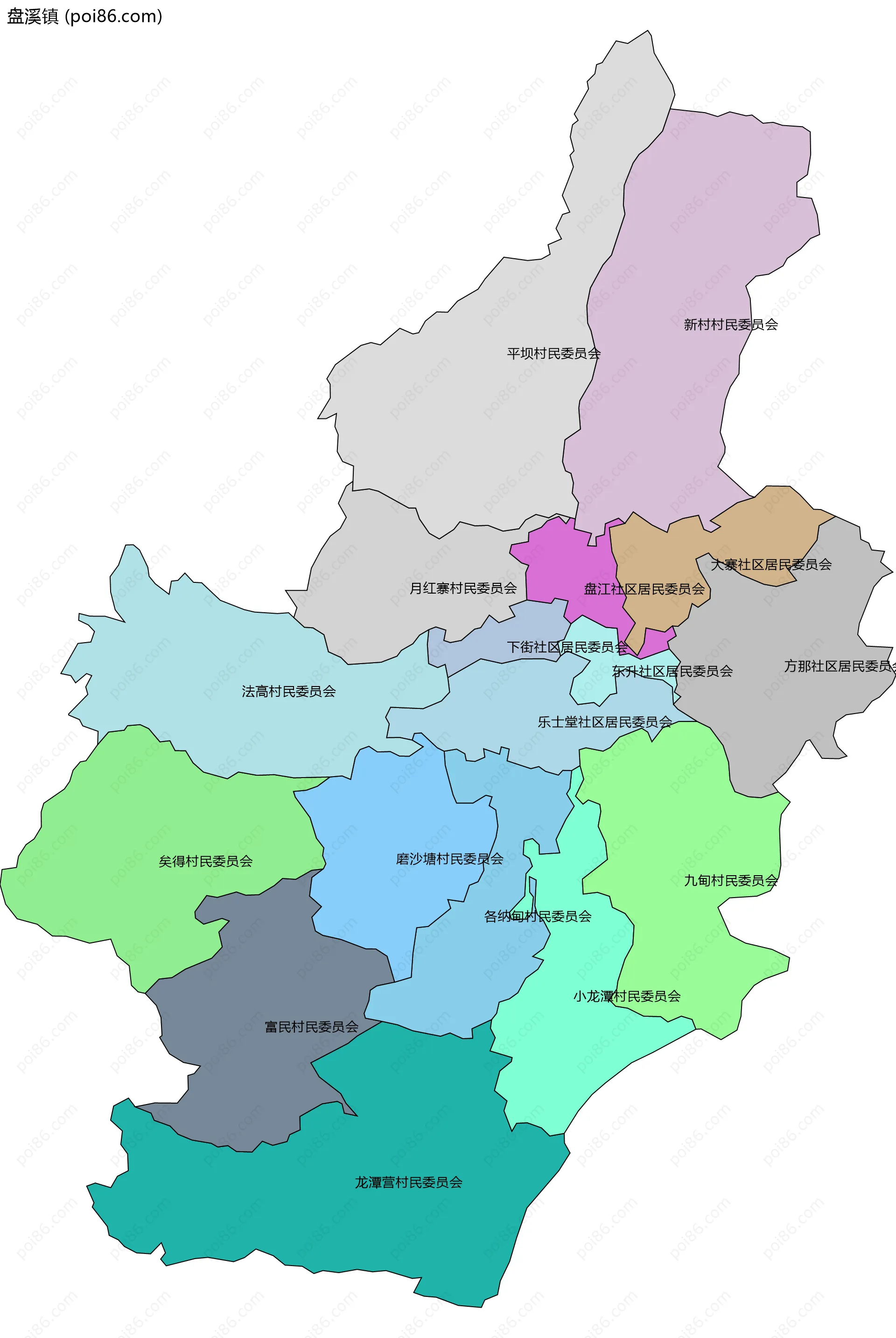 盘溪镇边界地图(五级行政区划)