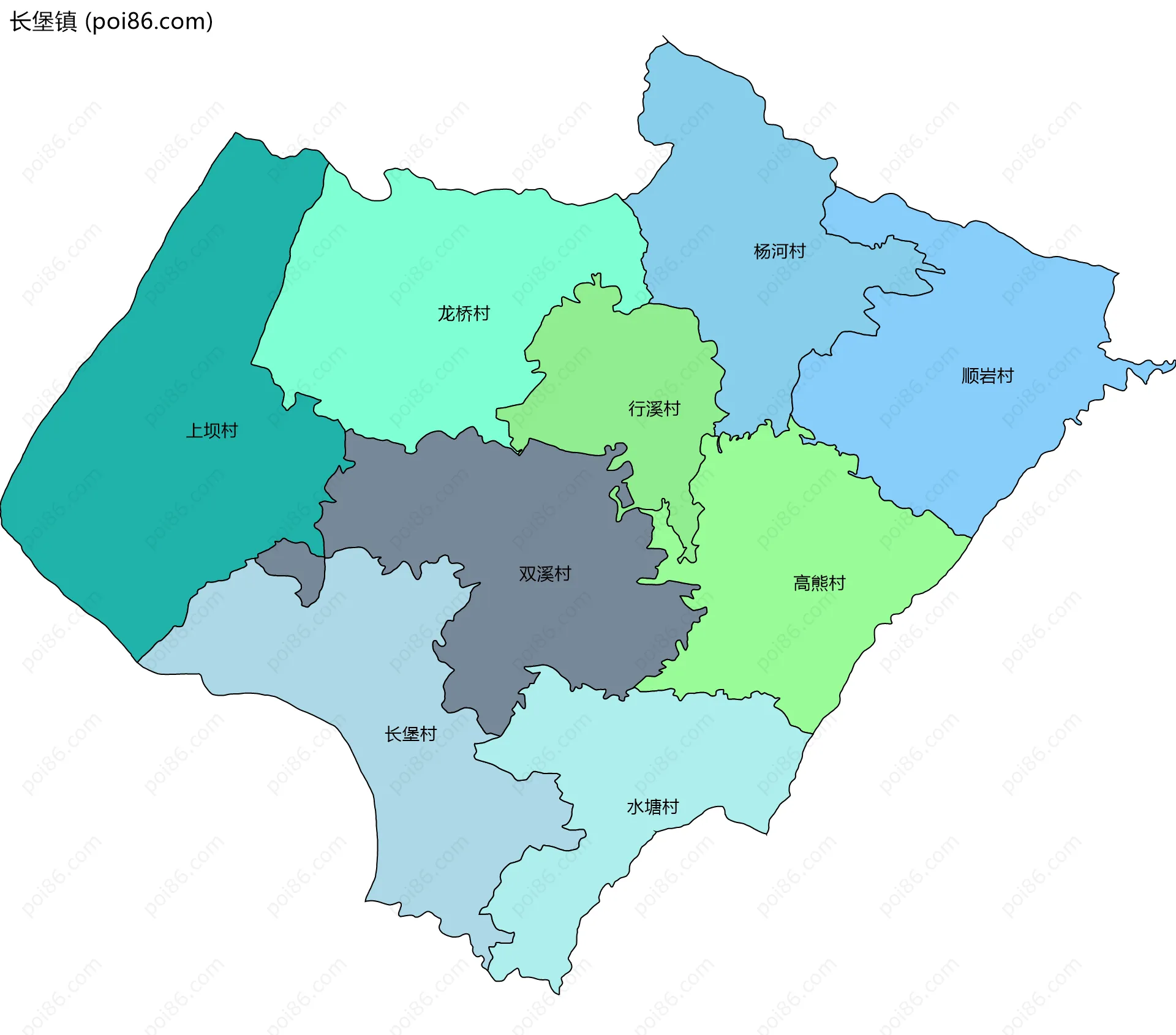 长堡镇边界地图(五级行政区划)