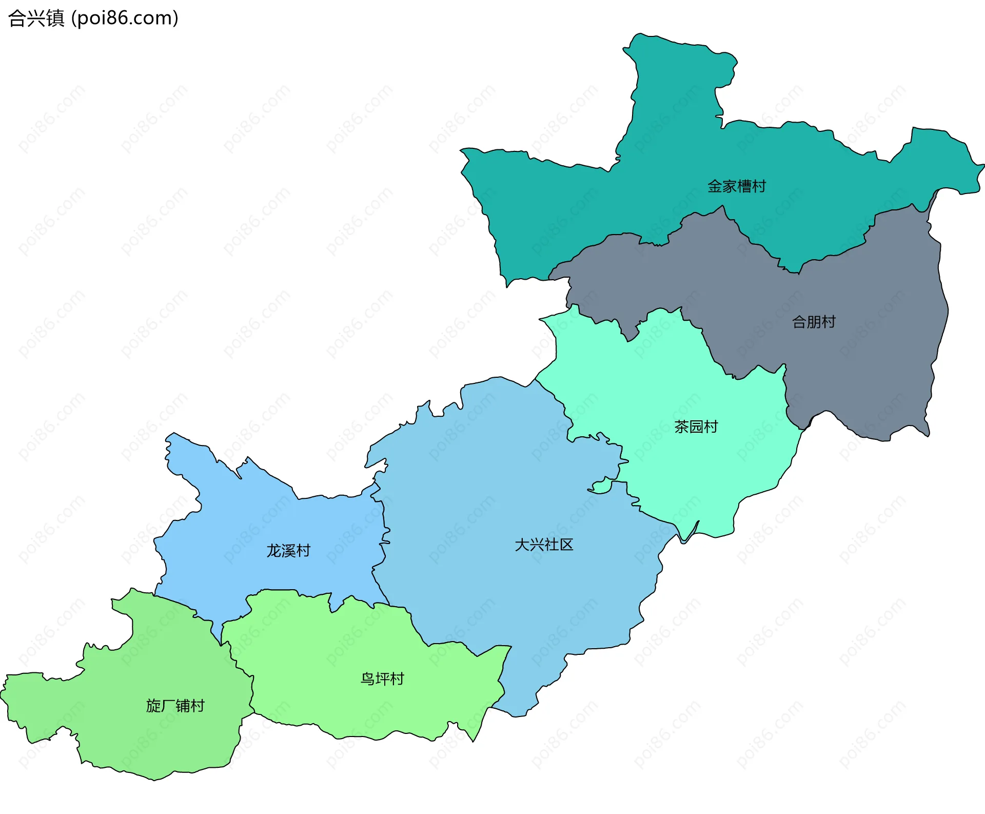合兴镇边界地图(五级行政区划)
