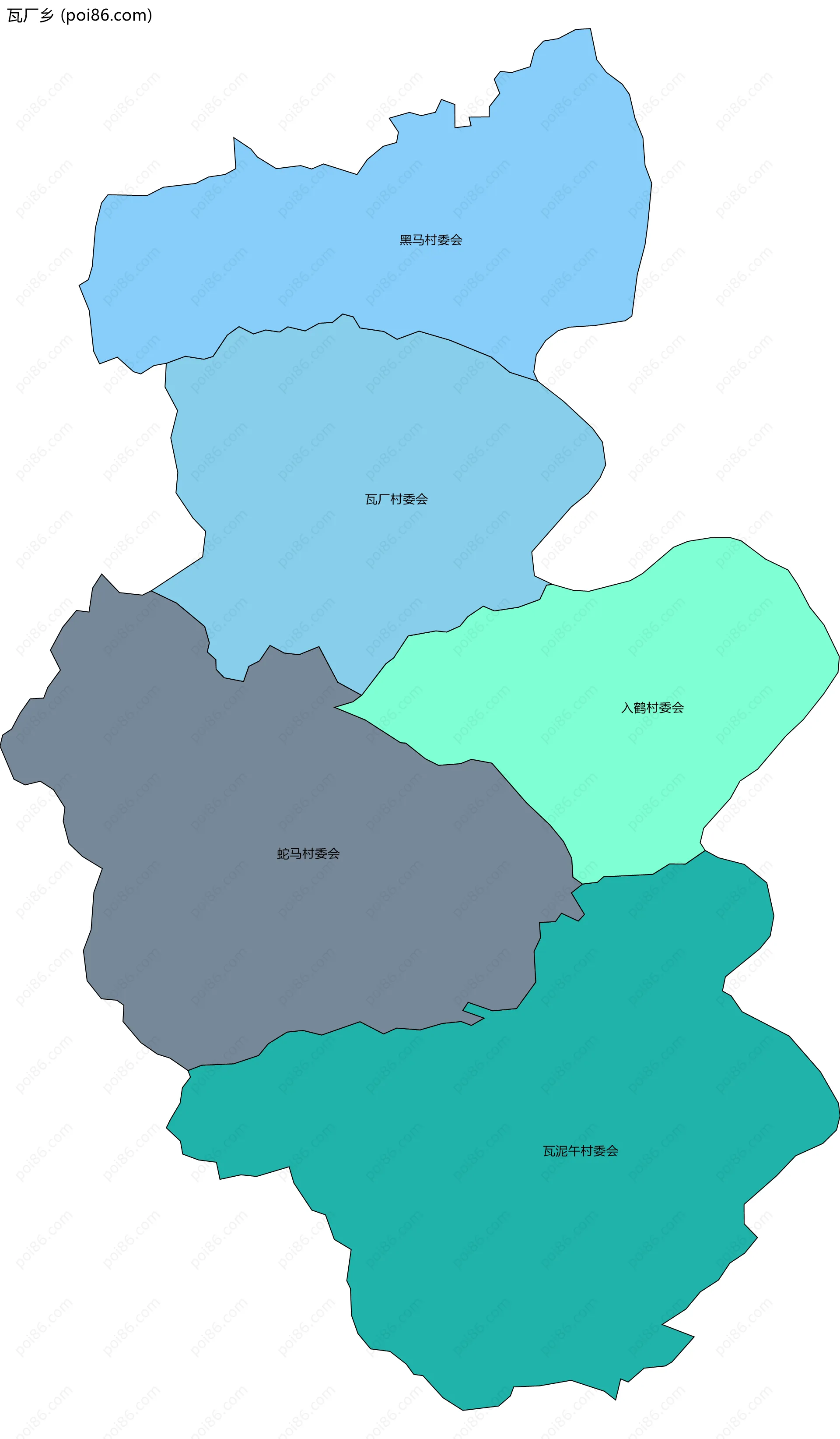 瓦厂乡边界地图(五级行政区划)