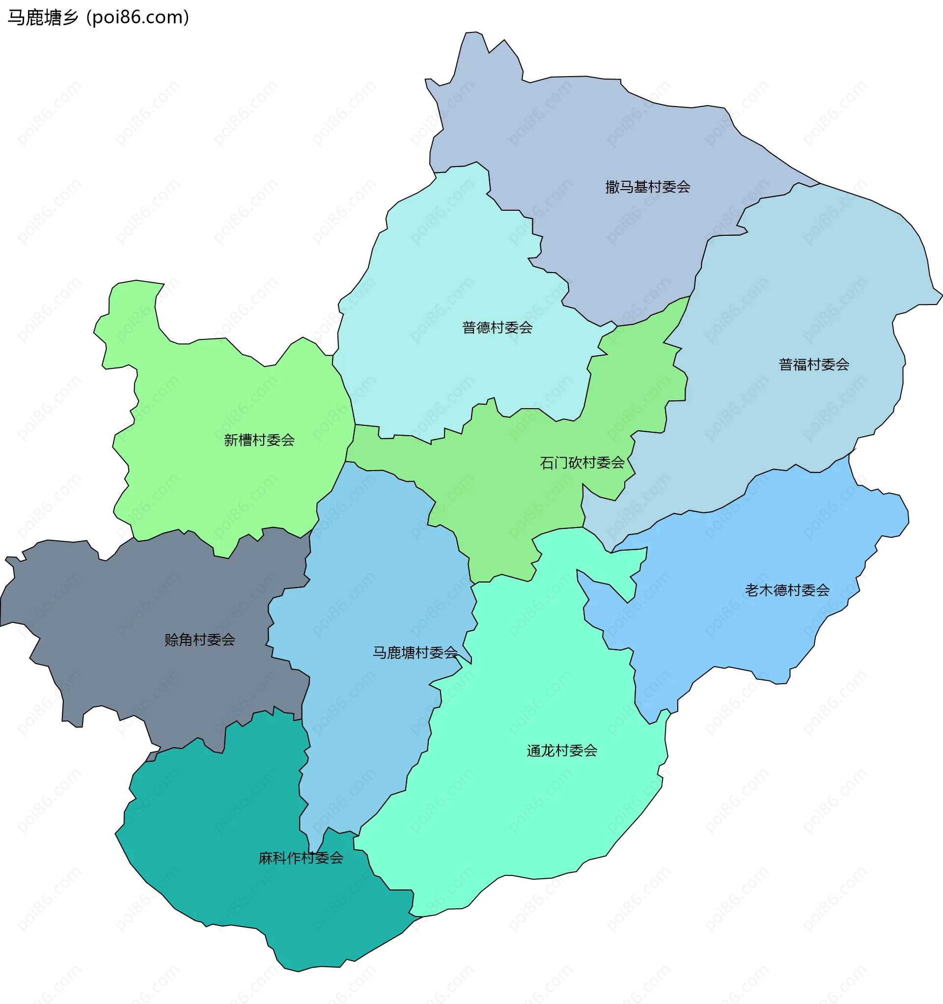 马鹿塘乡边界地图(五级行政区划)
