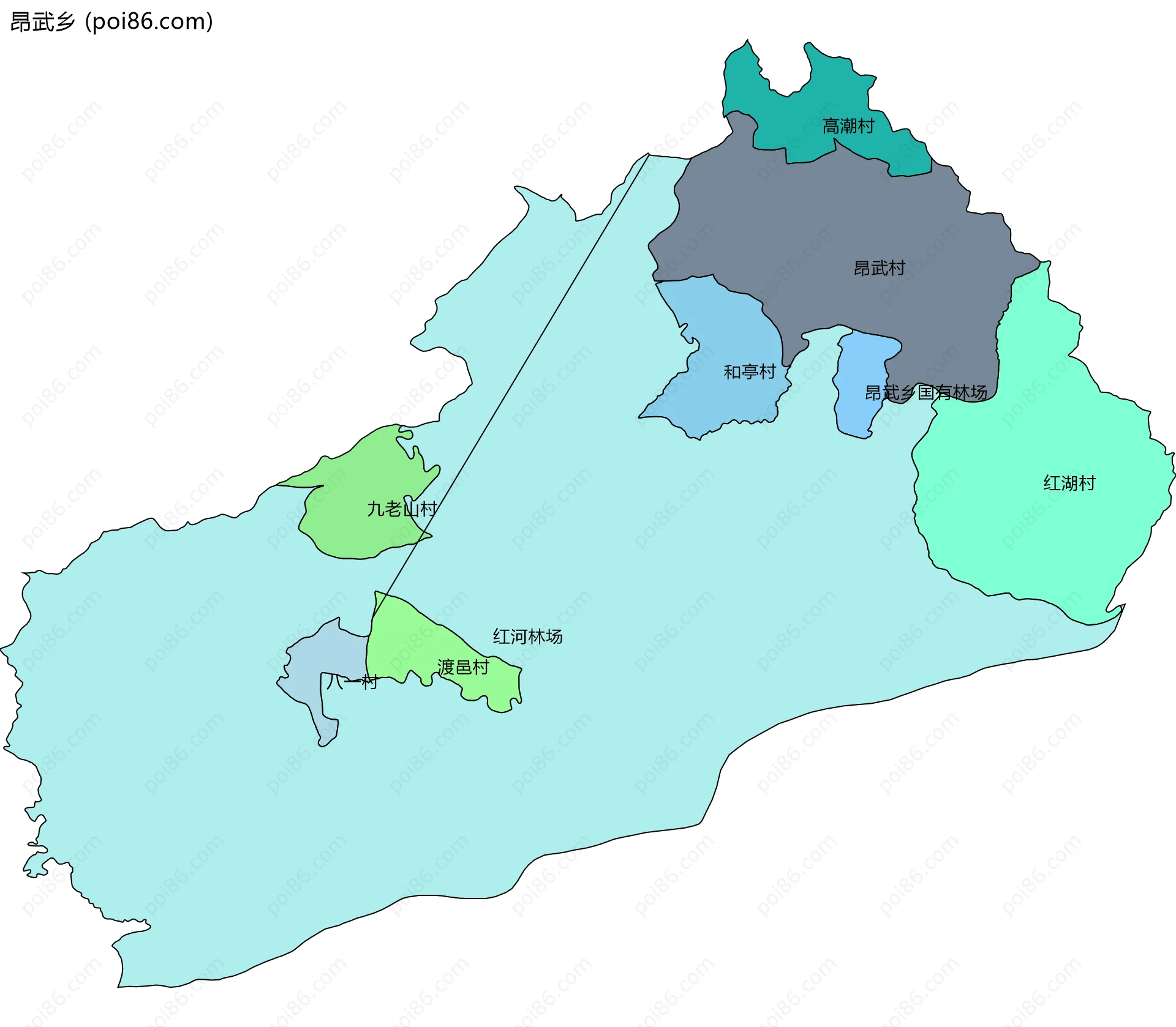 昂武乡边界地图(五级行政区划)
