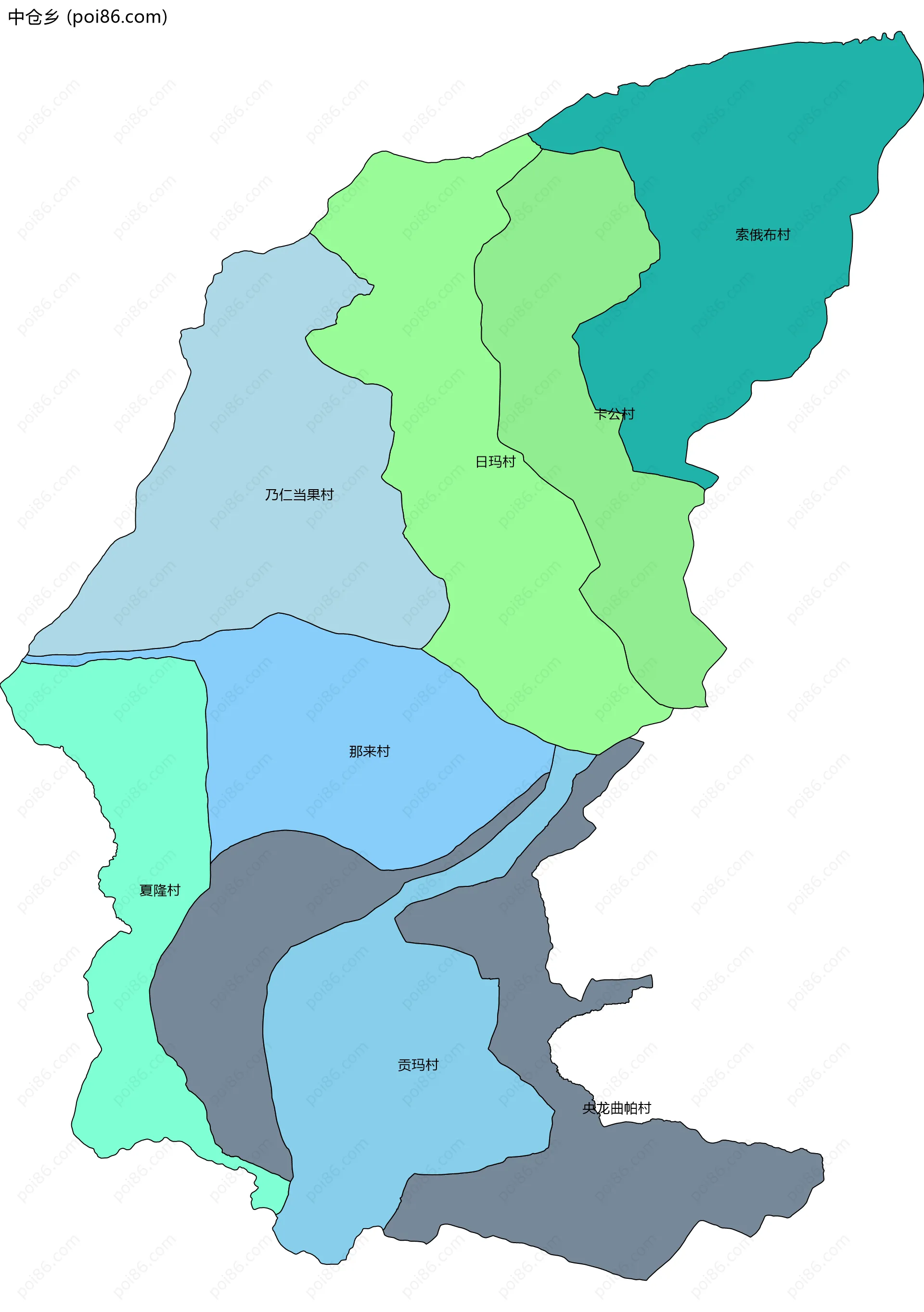 中仓乡边界地图(五级行政区划)