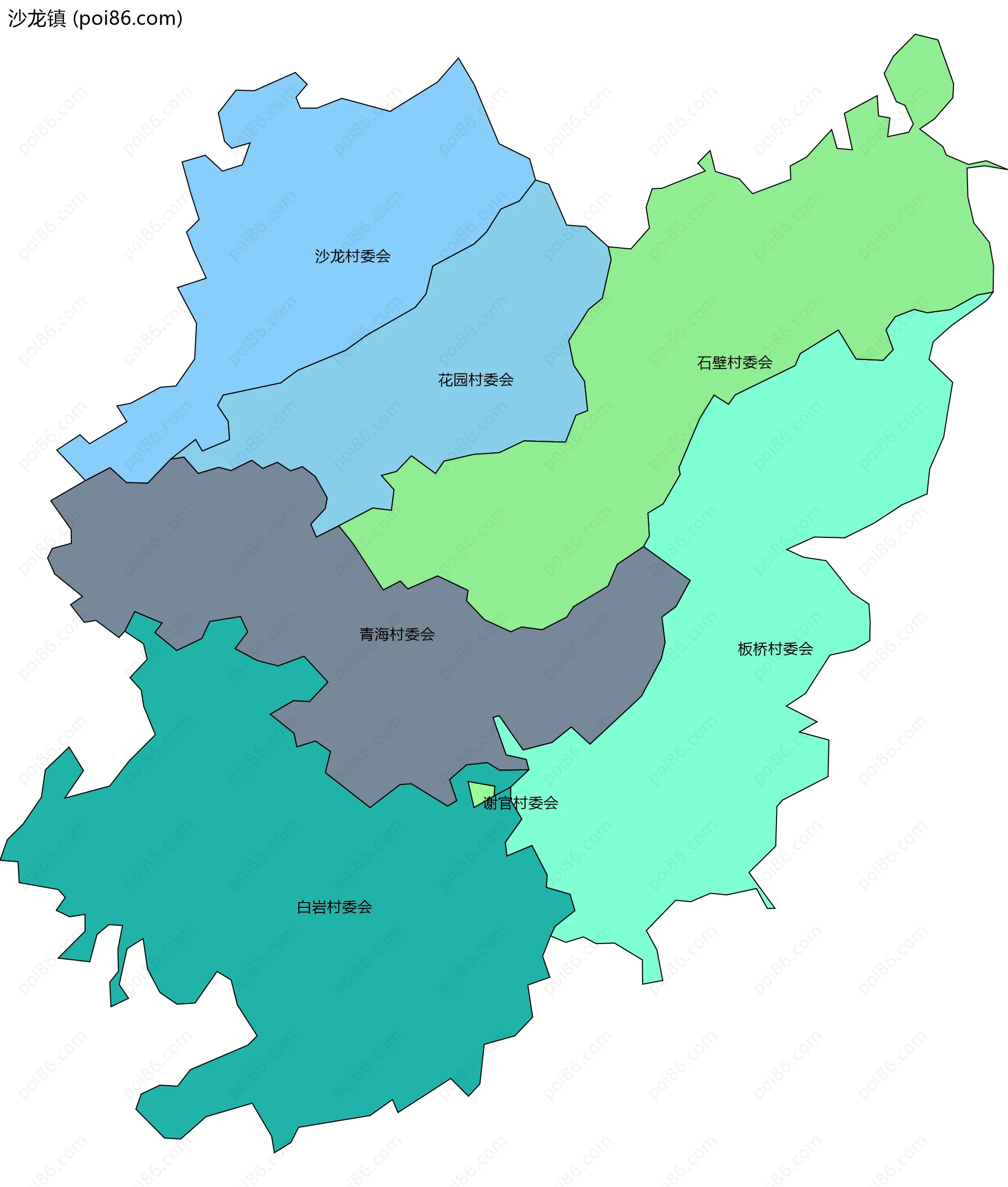 沙龙镇边界地图(五级行政区划)