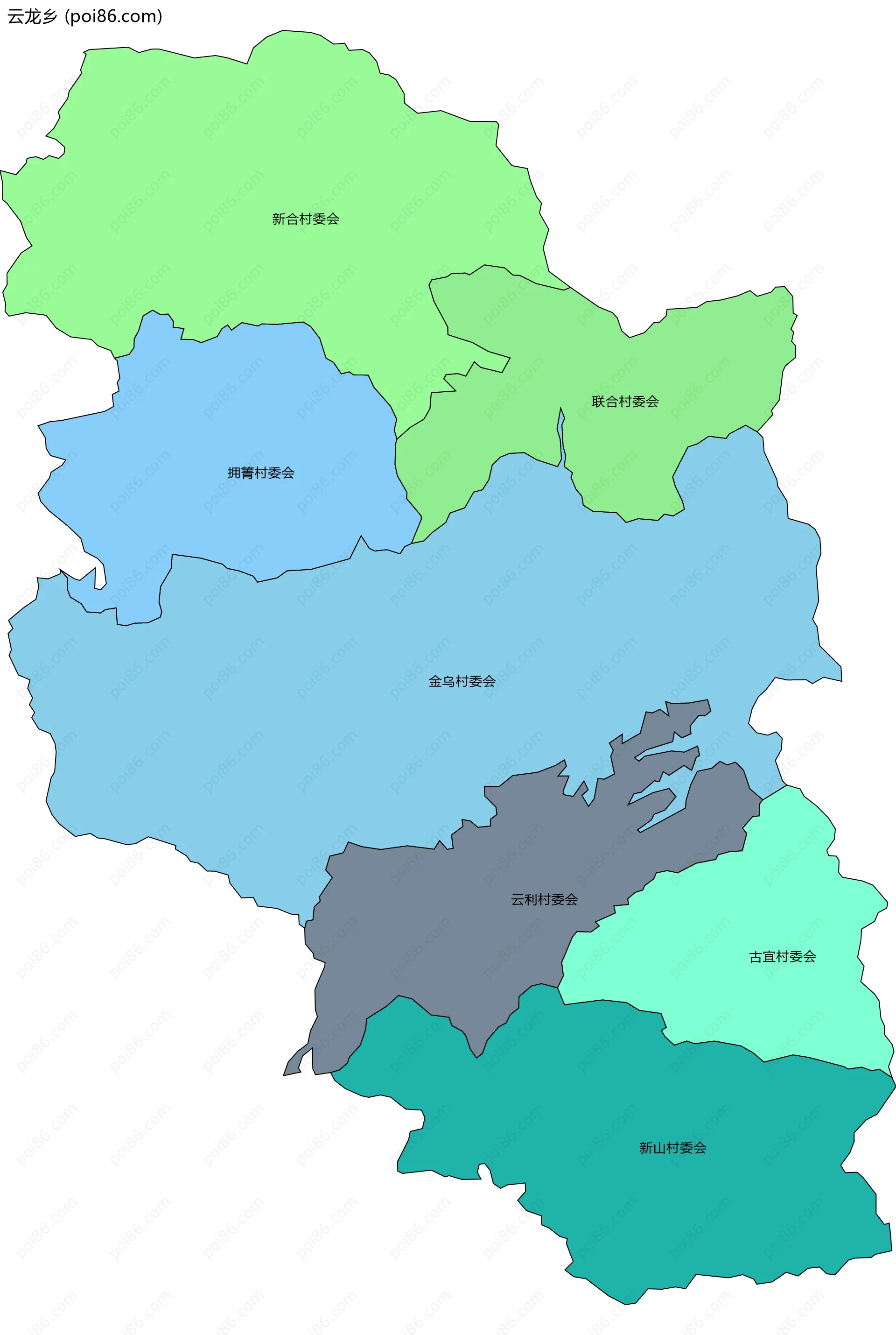 云龙乡边界地图(五级行政区划)