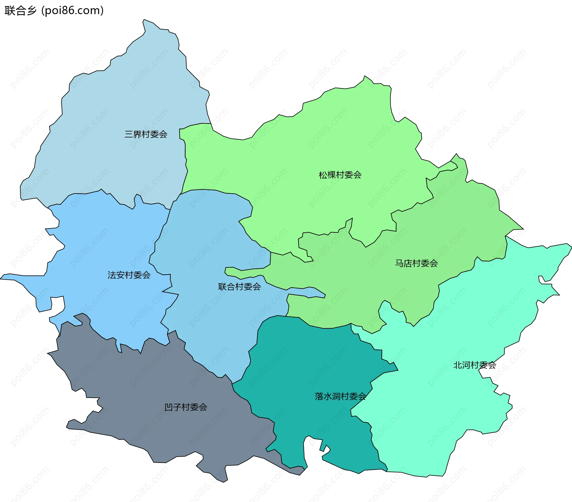 联合乡边界地图(五级行政区划)