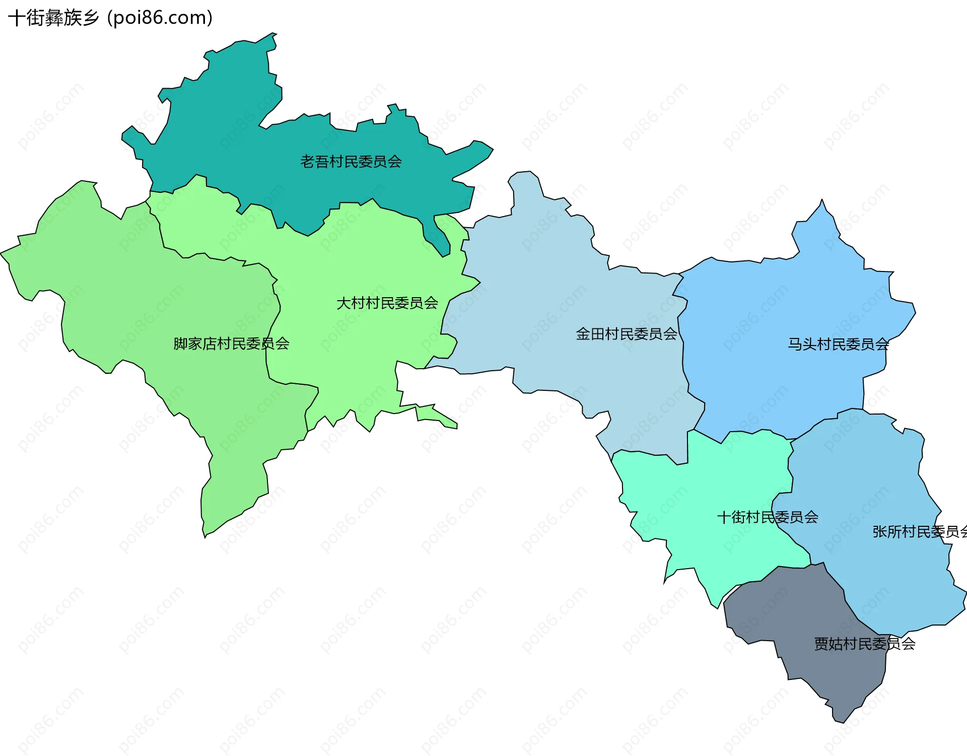 十街彝族乡边界地图(五级行政区划)