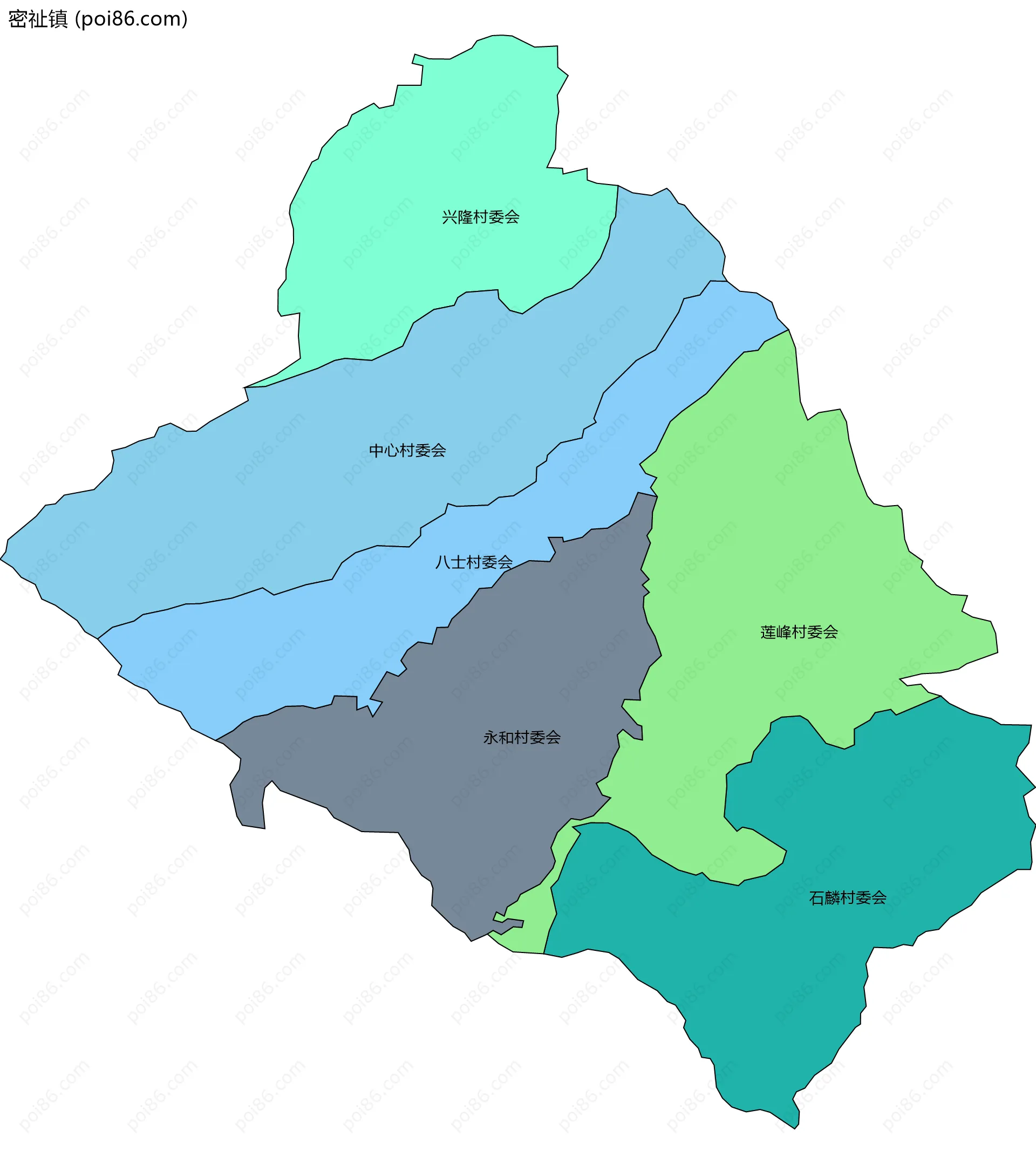 密祉镇边界地图(五级行政区划)