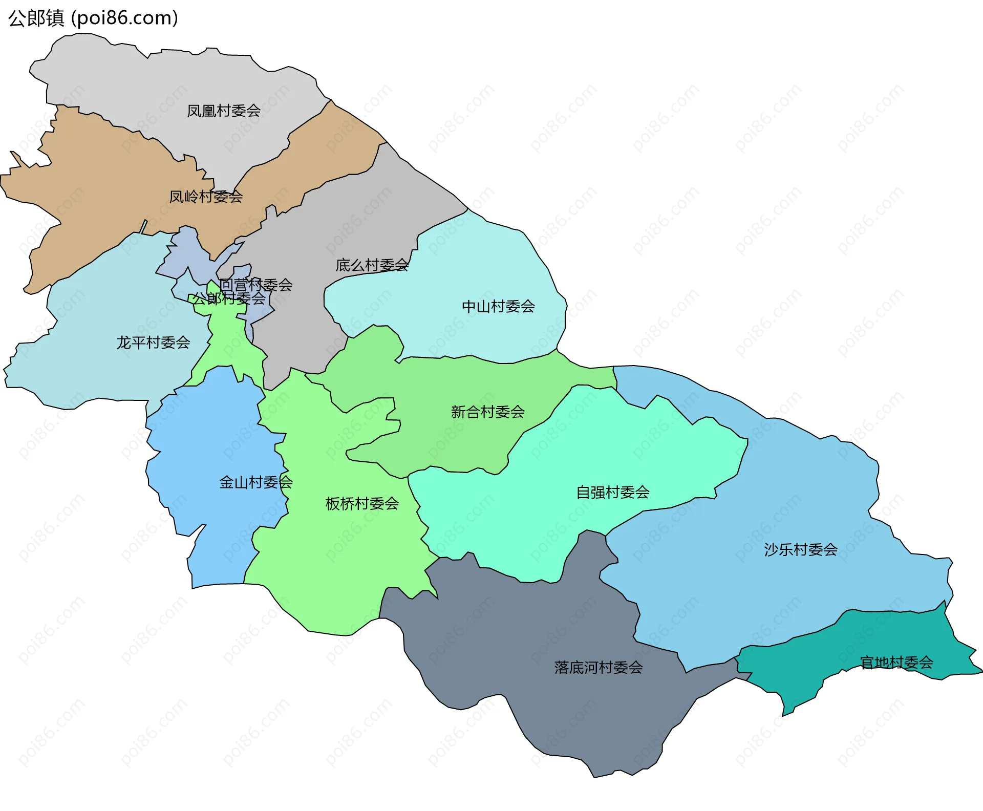 公郎镇边界地图(五级行政区划)