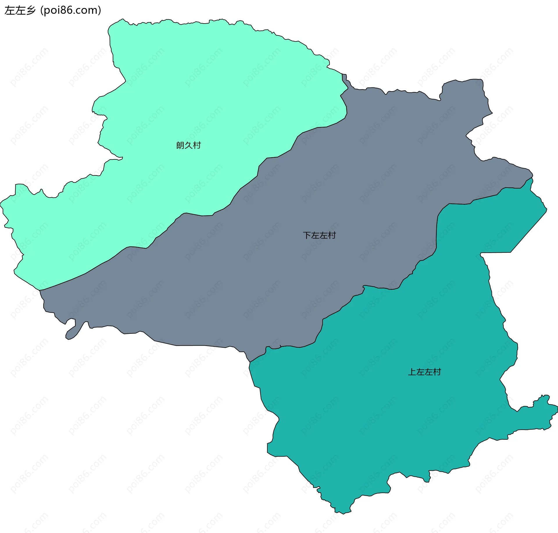 左左乡边界地图(五级行政区划)