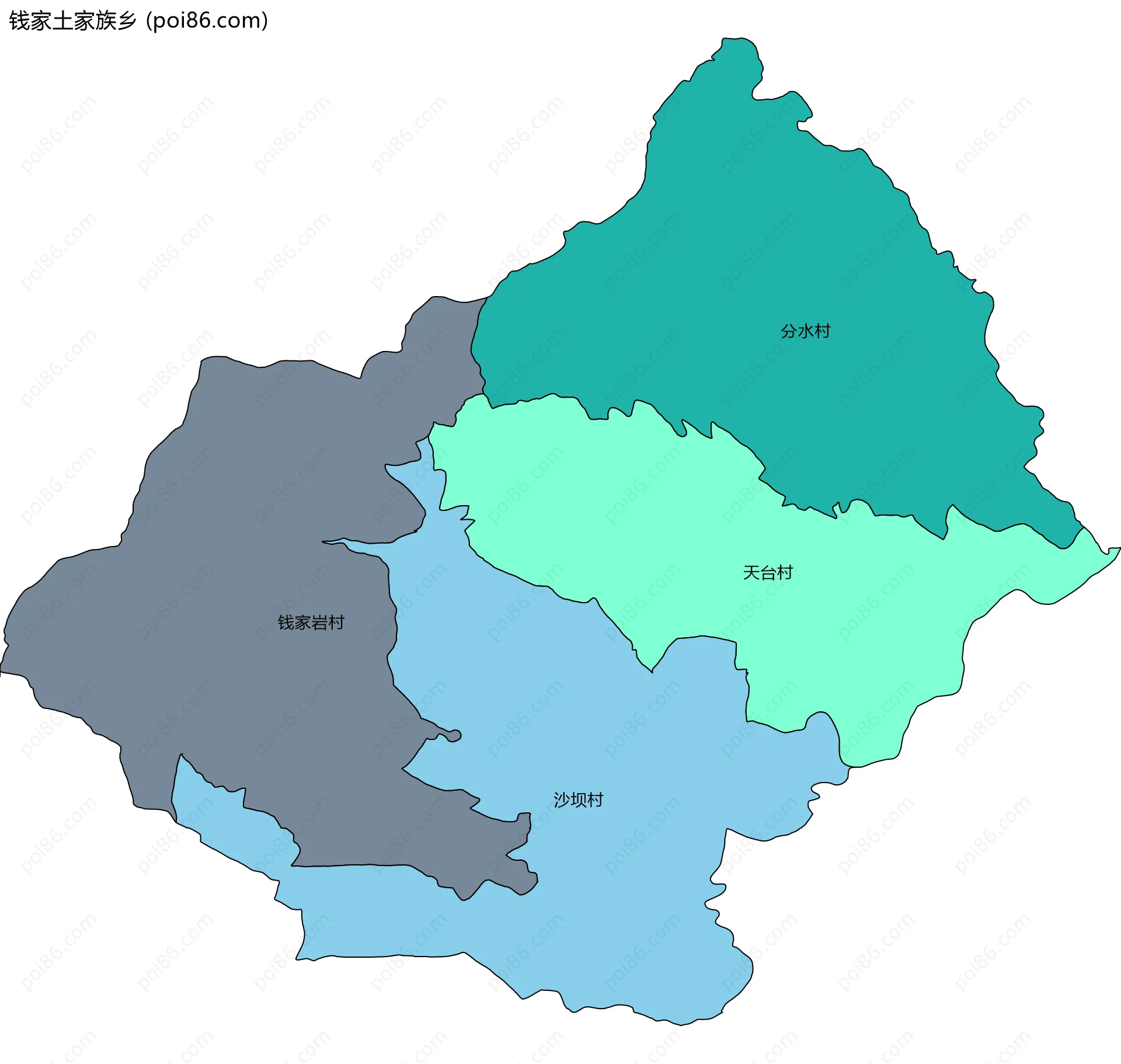 钱家土家族乡边界地图(五级行政区划)