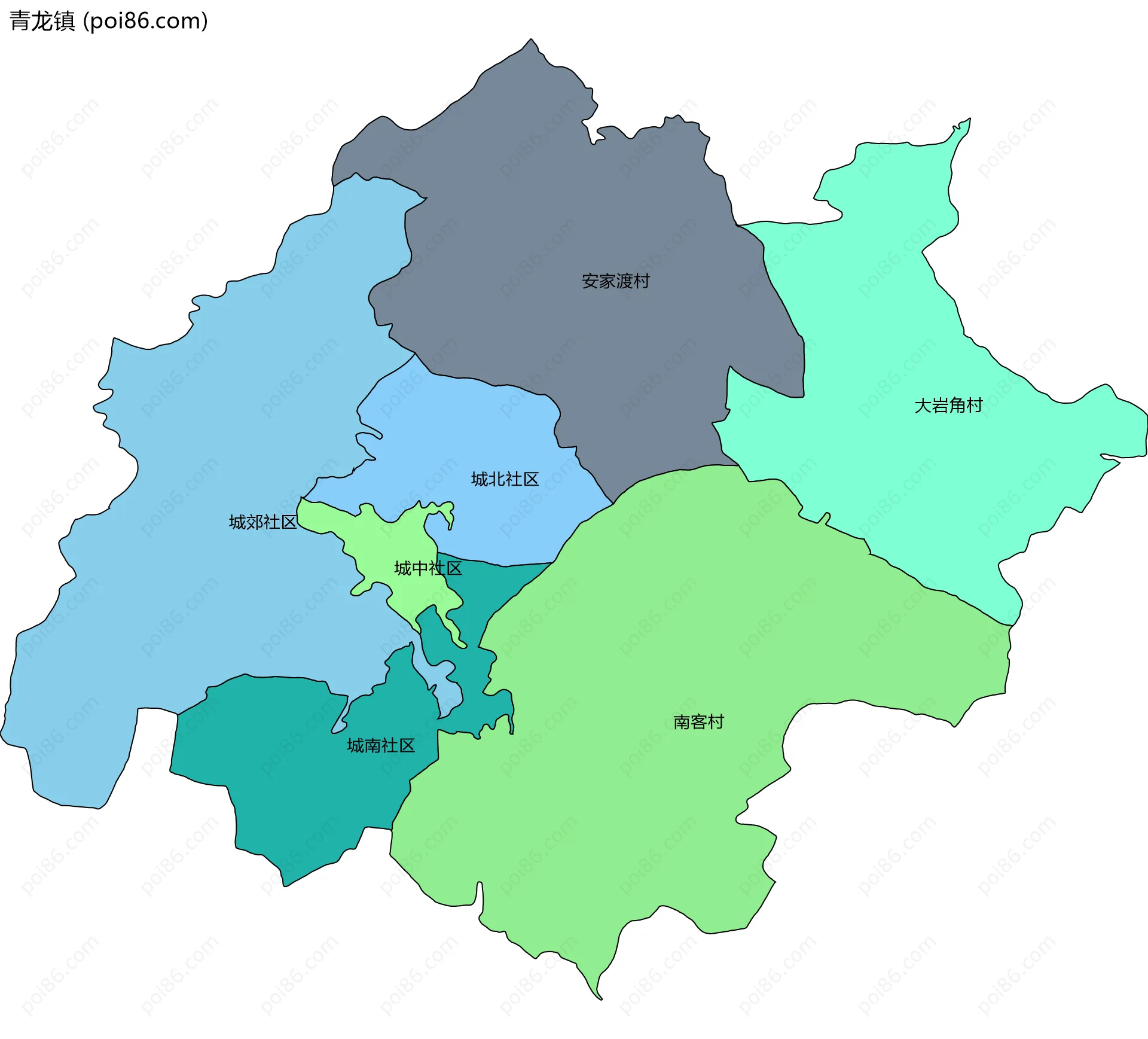 青龙镇边界地图(五级行政区划)